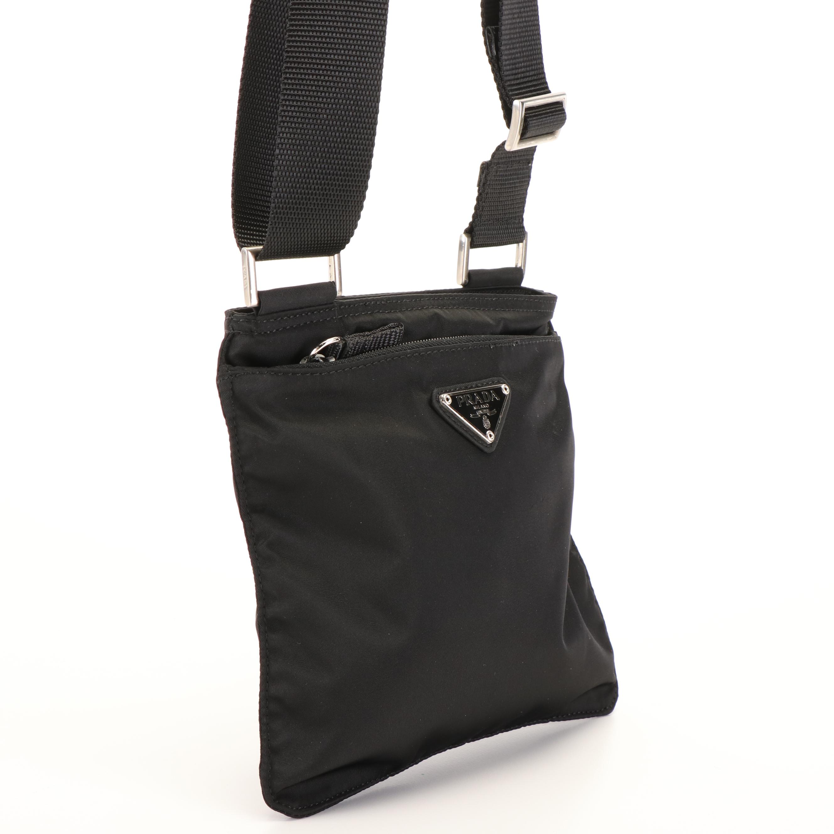 Prada Vela Triangle Logo Tessuto Black Nylon Messenger Bag