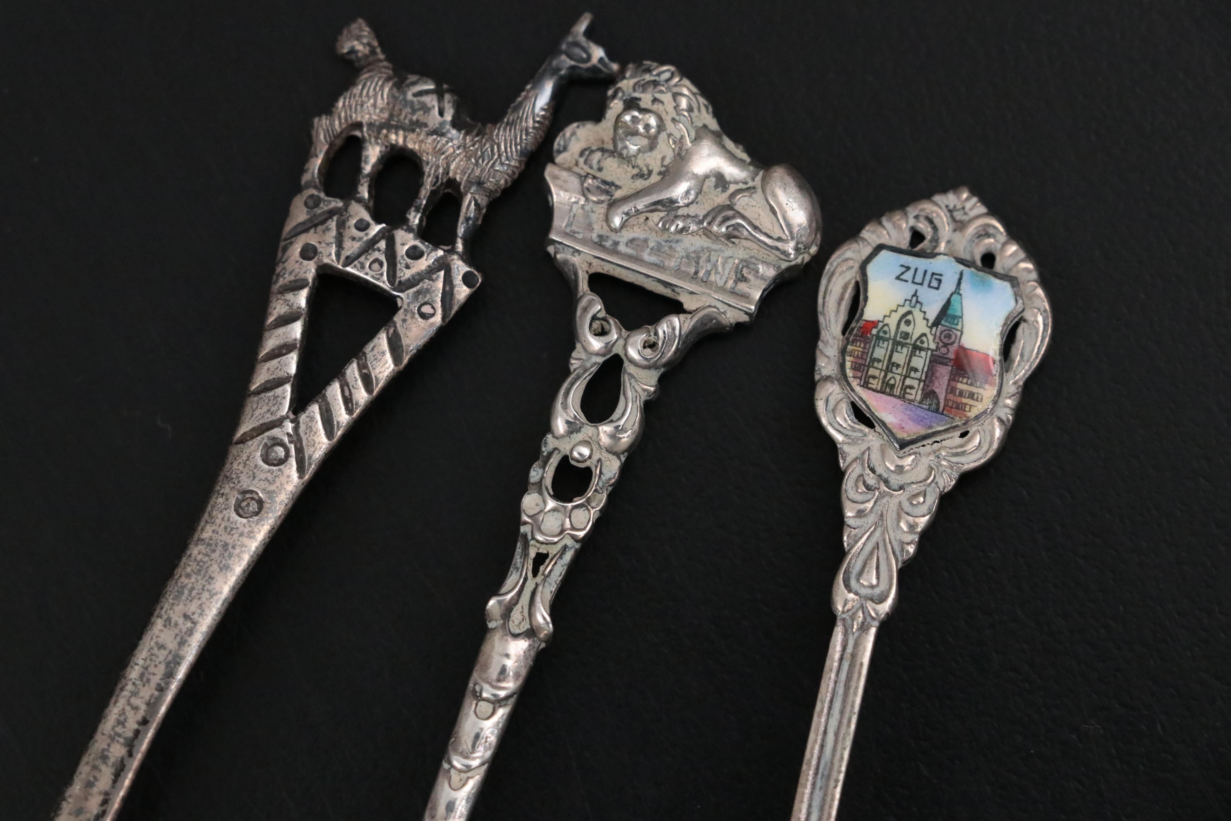 Royal Family and Travel Silver Plate, Sterling Souvenir Spoons in Display Cases