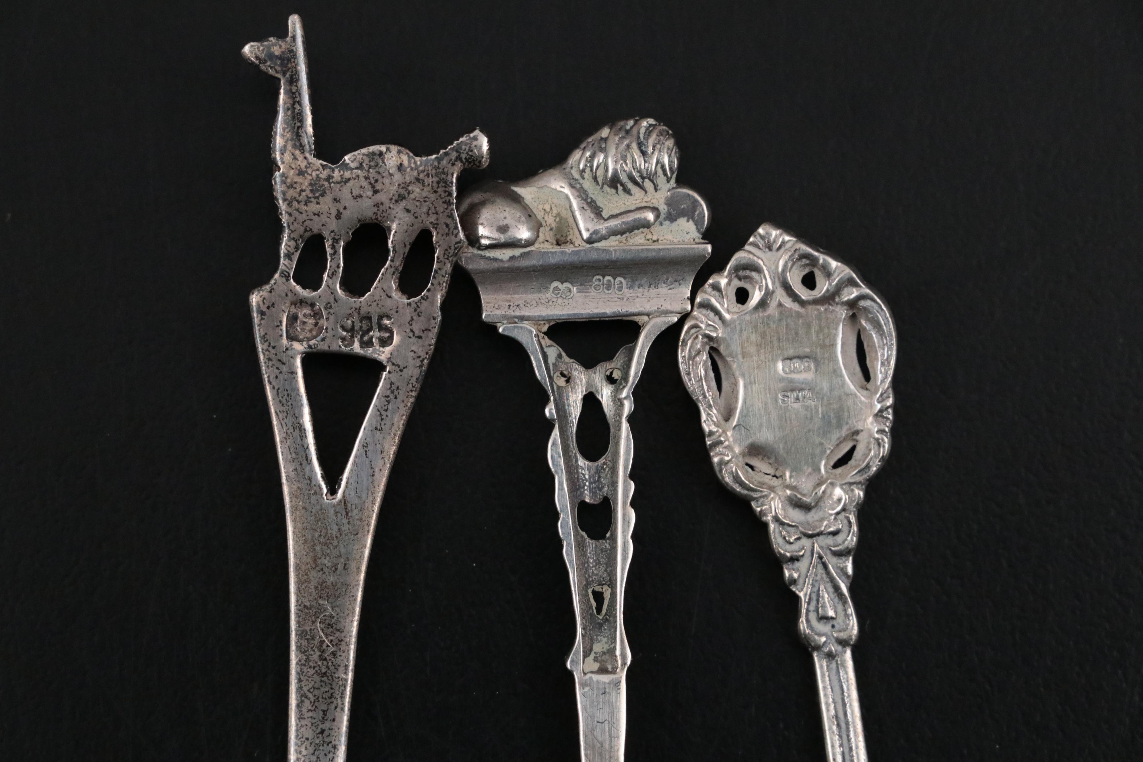 Royal Family and Travel Silver Plate, Sterling Souvenir Spoons in Display Cases