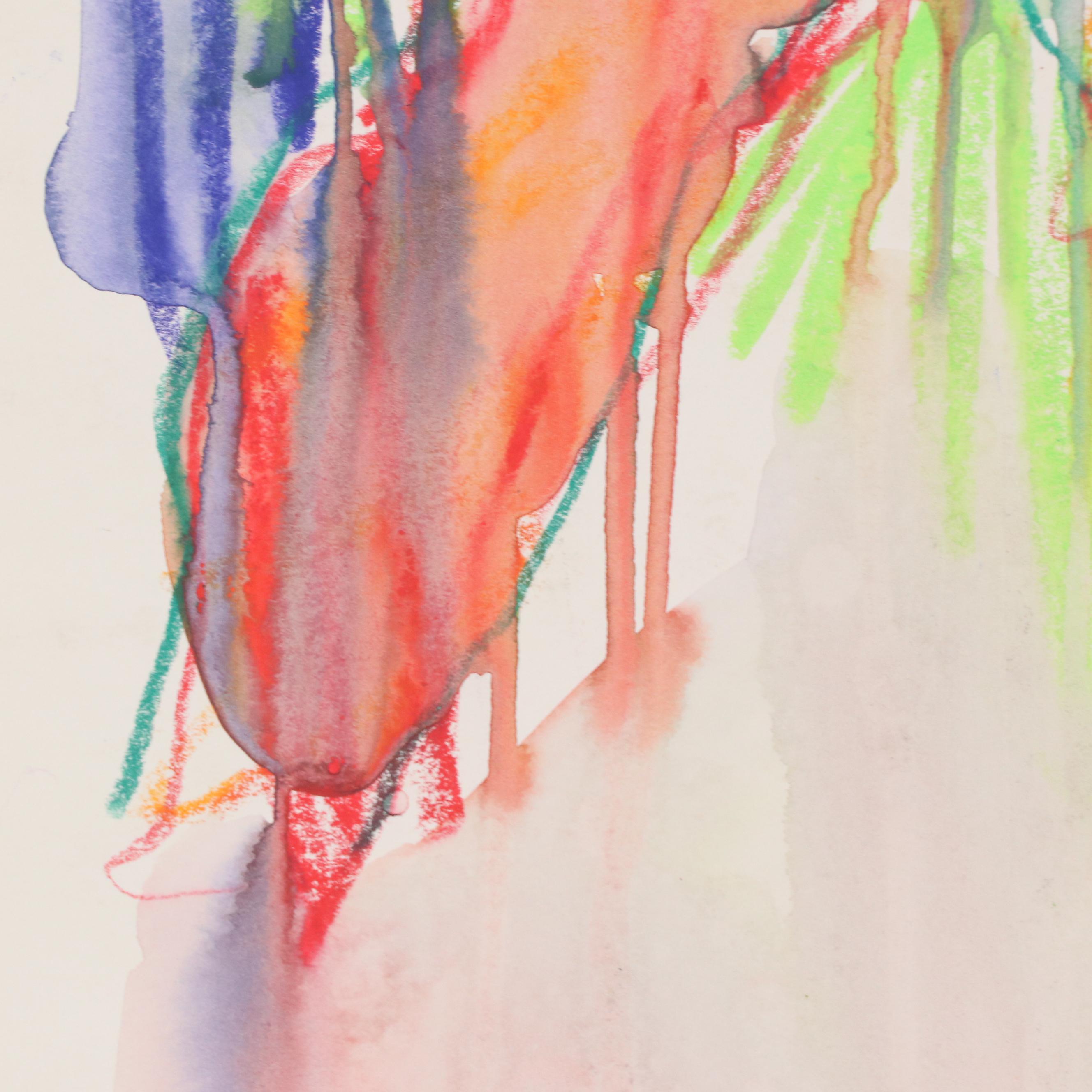 Jack Meanwell Modern Figural Nude Mixed Media Painting, Late 20th Century