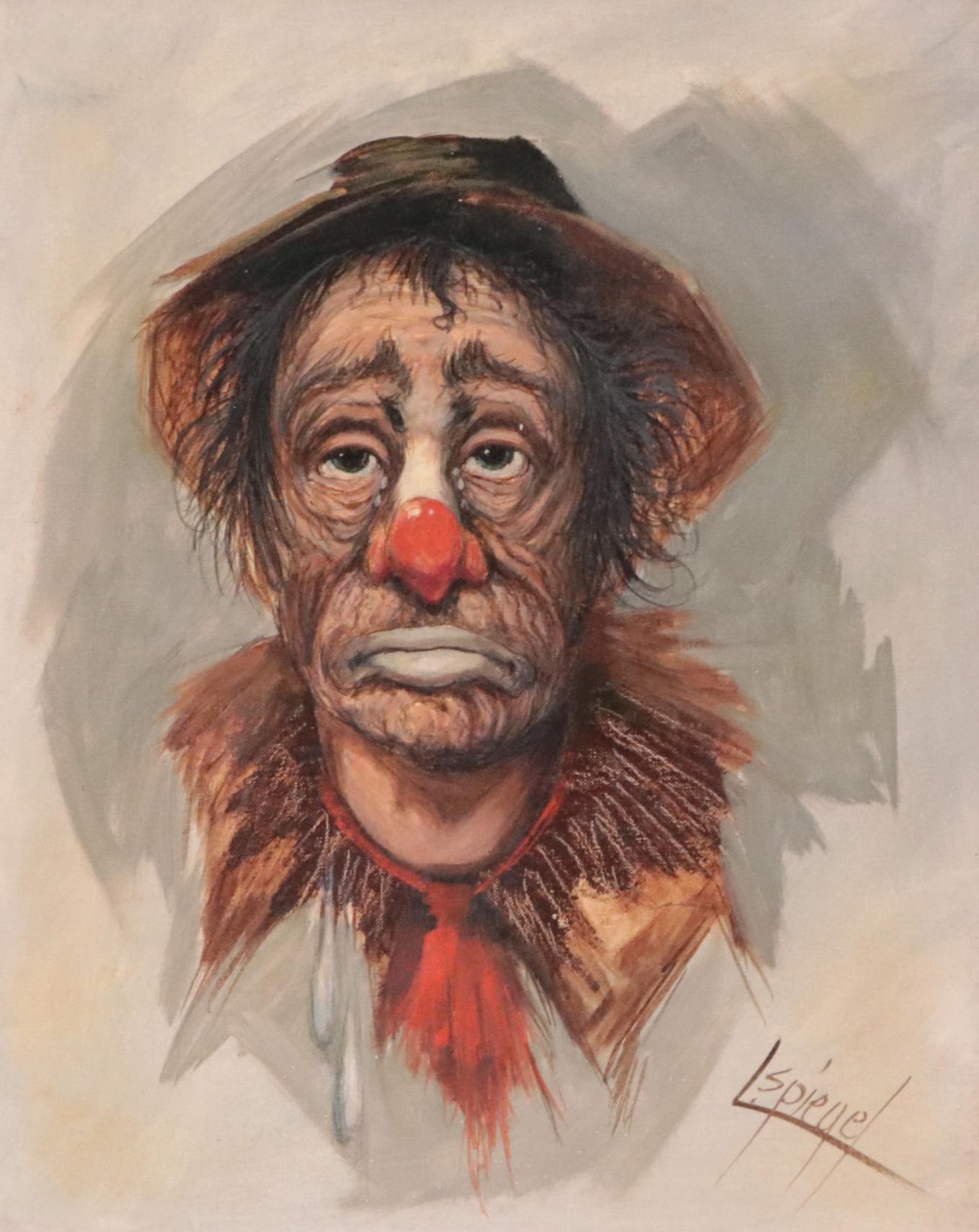 Louis Spiegel Oil Painting Portrait of Clown, 1965