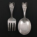 Watson Sterling Baby Utensils with Floral Motif and Dog Portrait