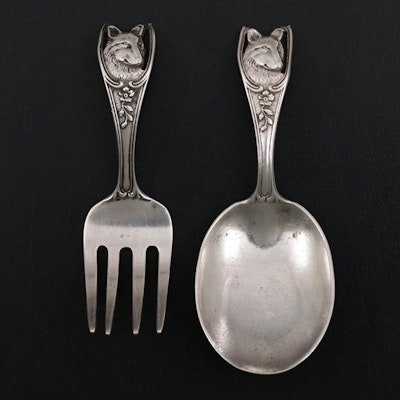 Watson Sterling Baby Utensils with Floral Motif and Dog Portrait