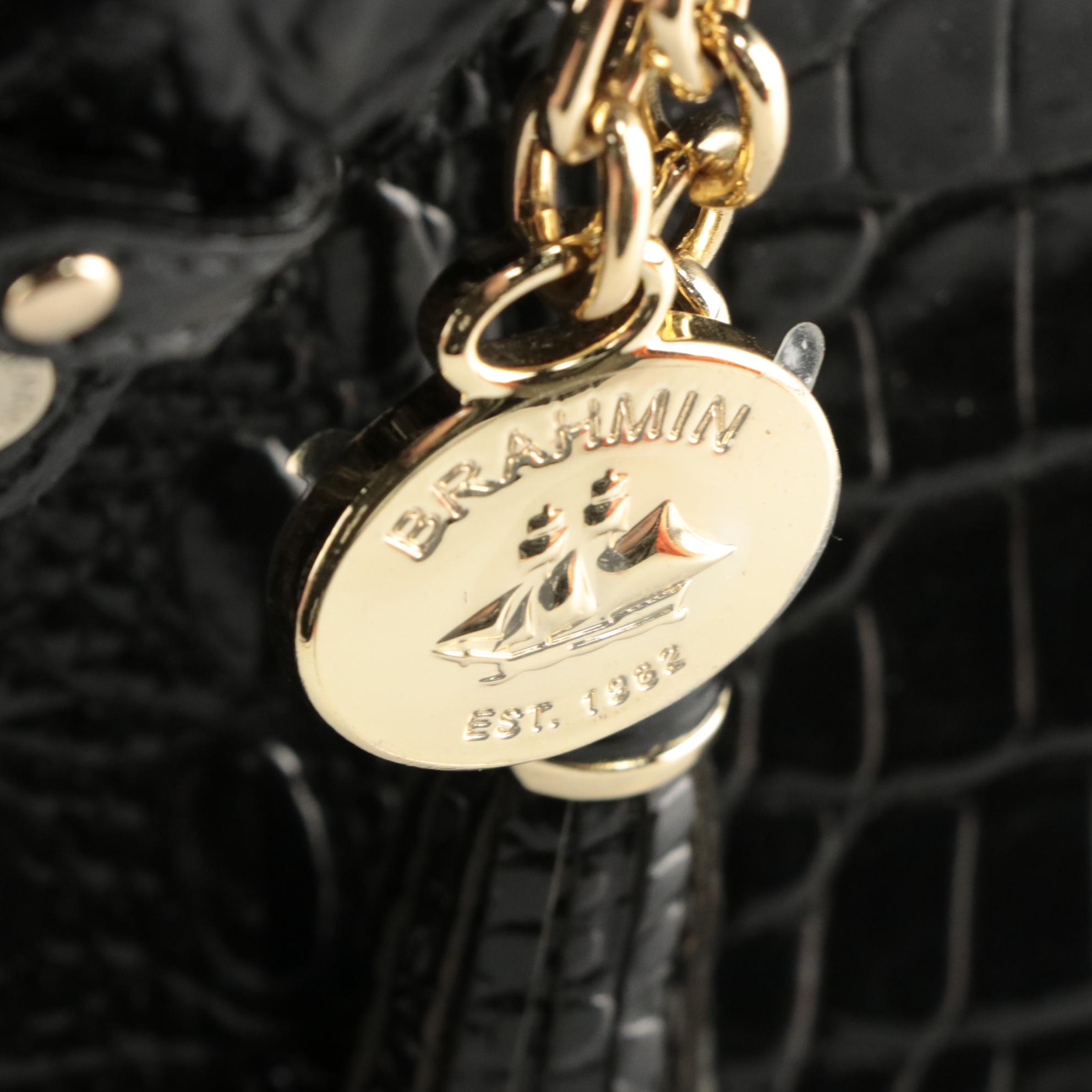 Brahmin Croc-Embossed Leather Two-Way Bag with Tassel and Medallion Bag Charm