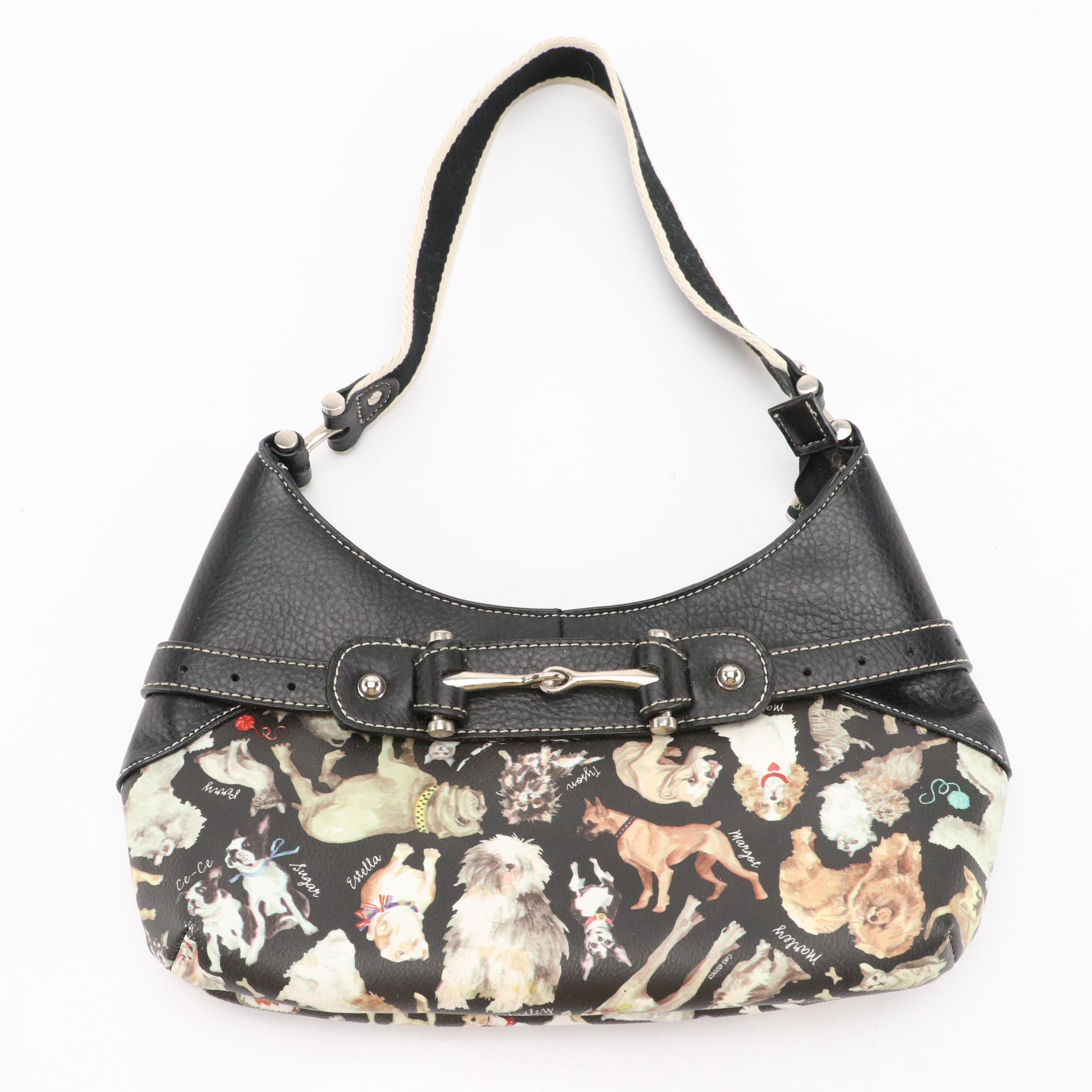 Sydney Love Shoulder Bag in Dog Print Canvas with Cat Cosmetic Bag, New With Tag