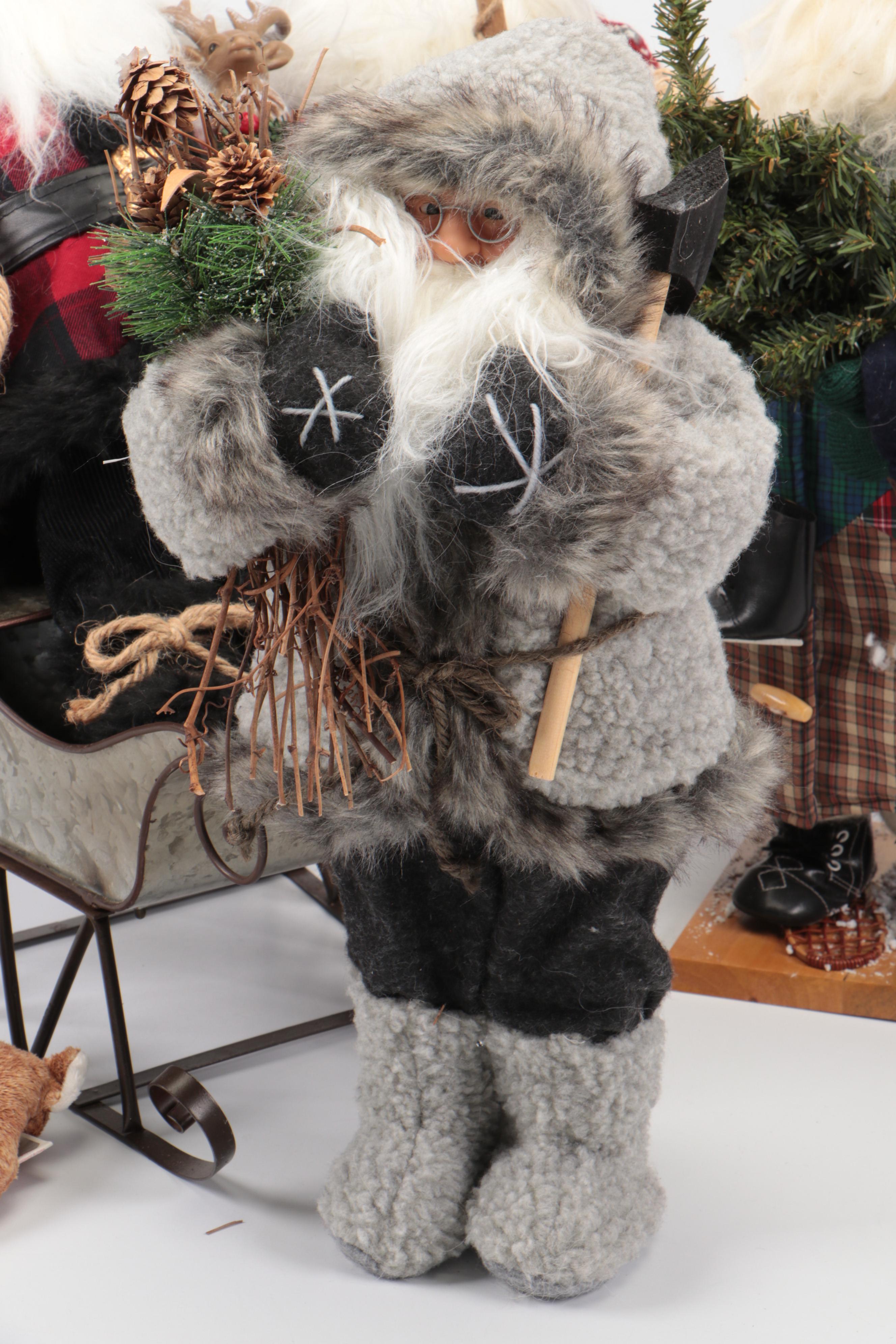 Contemporary Santa Claus Figures and Sleigh with Ty Reindeer Beanie Baby