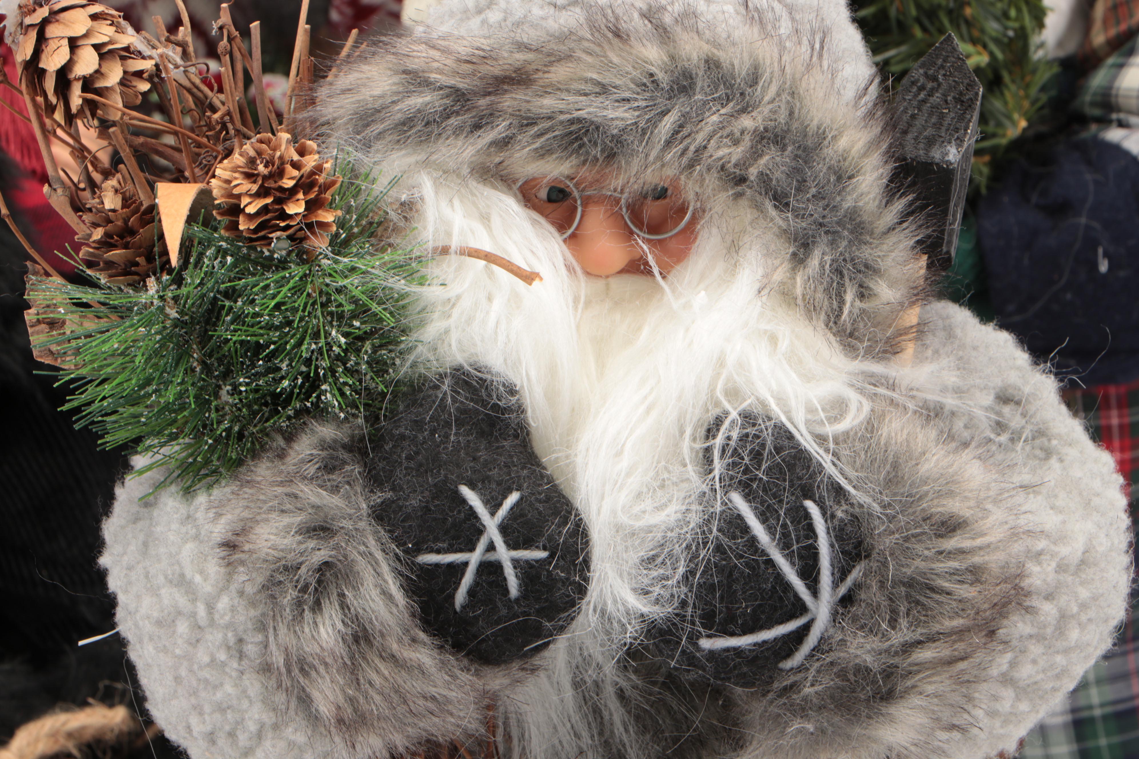 Contemporary Santa Claus Figures and Sleigh with Ty Reindeer Beanie Baby