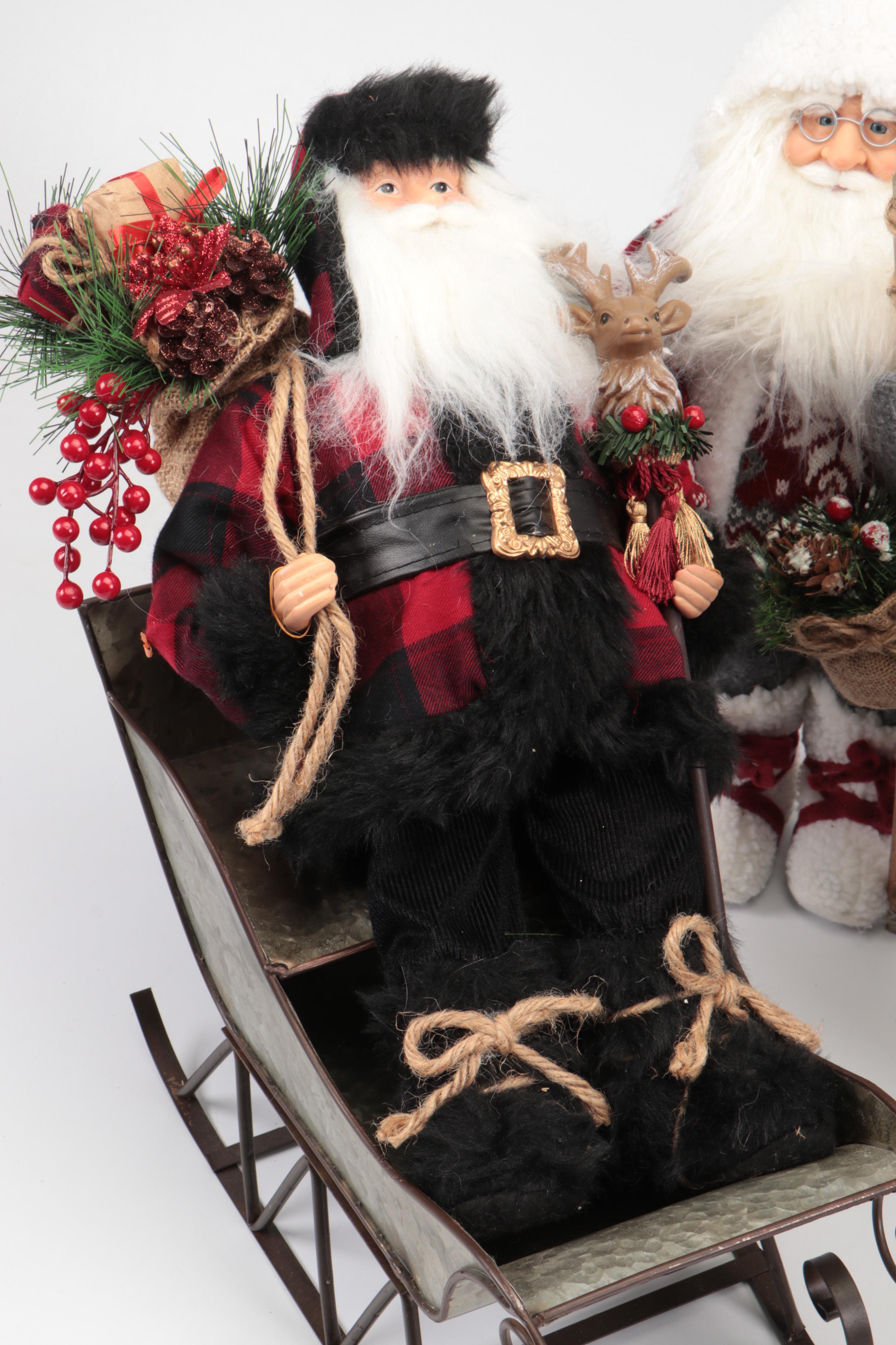 Contemporary Santa Claus Figures and Sleigh with Ty Reindeer Beanie Baby