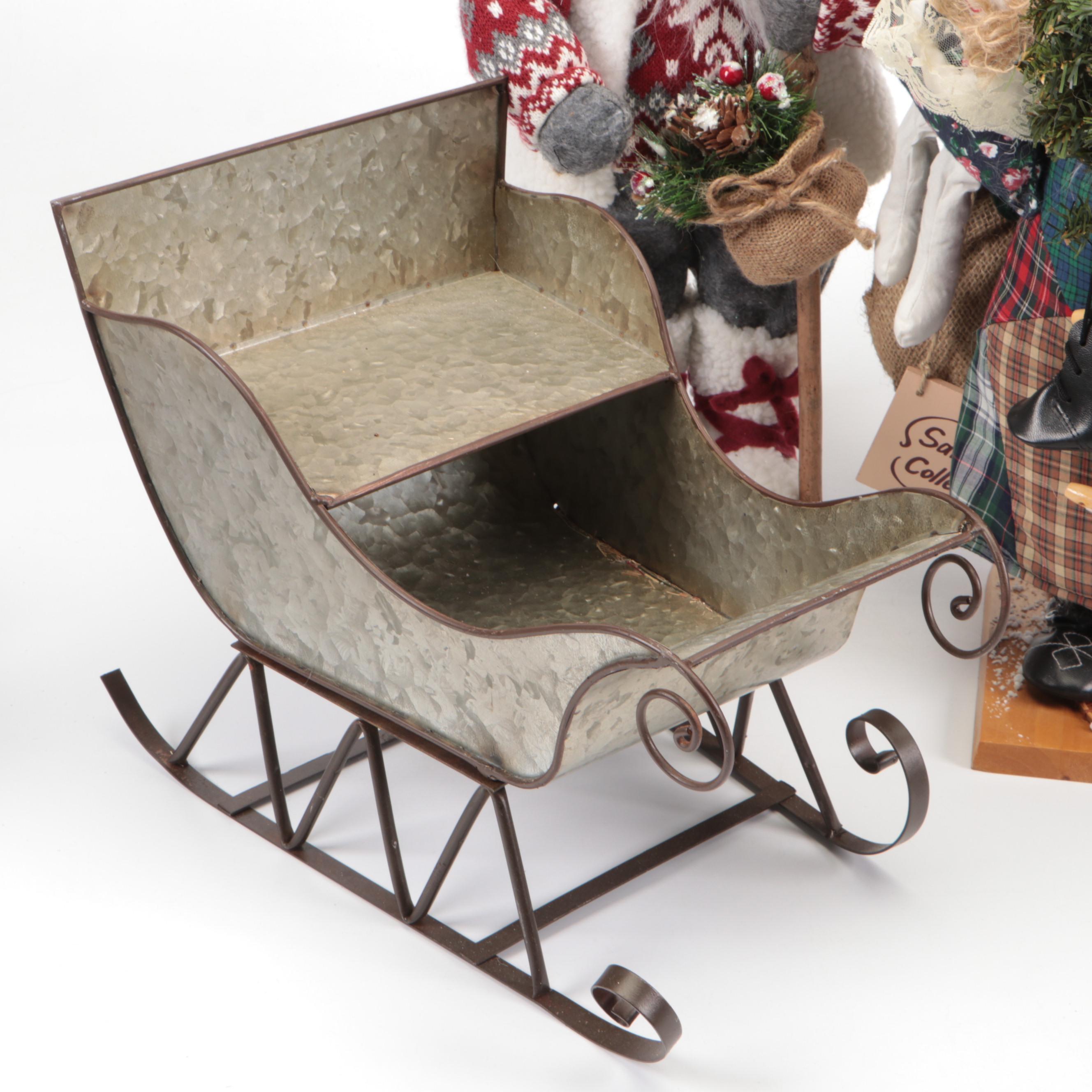 Contemporary Santa Claus Figures and Sleigh with Ty Reindeer Beanie Baby