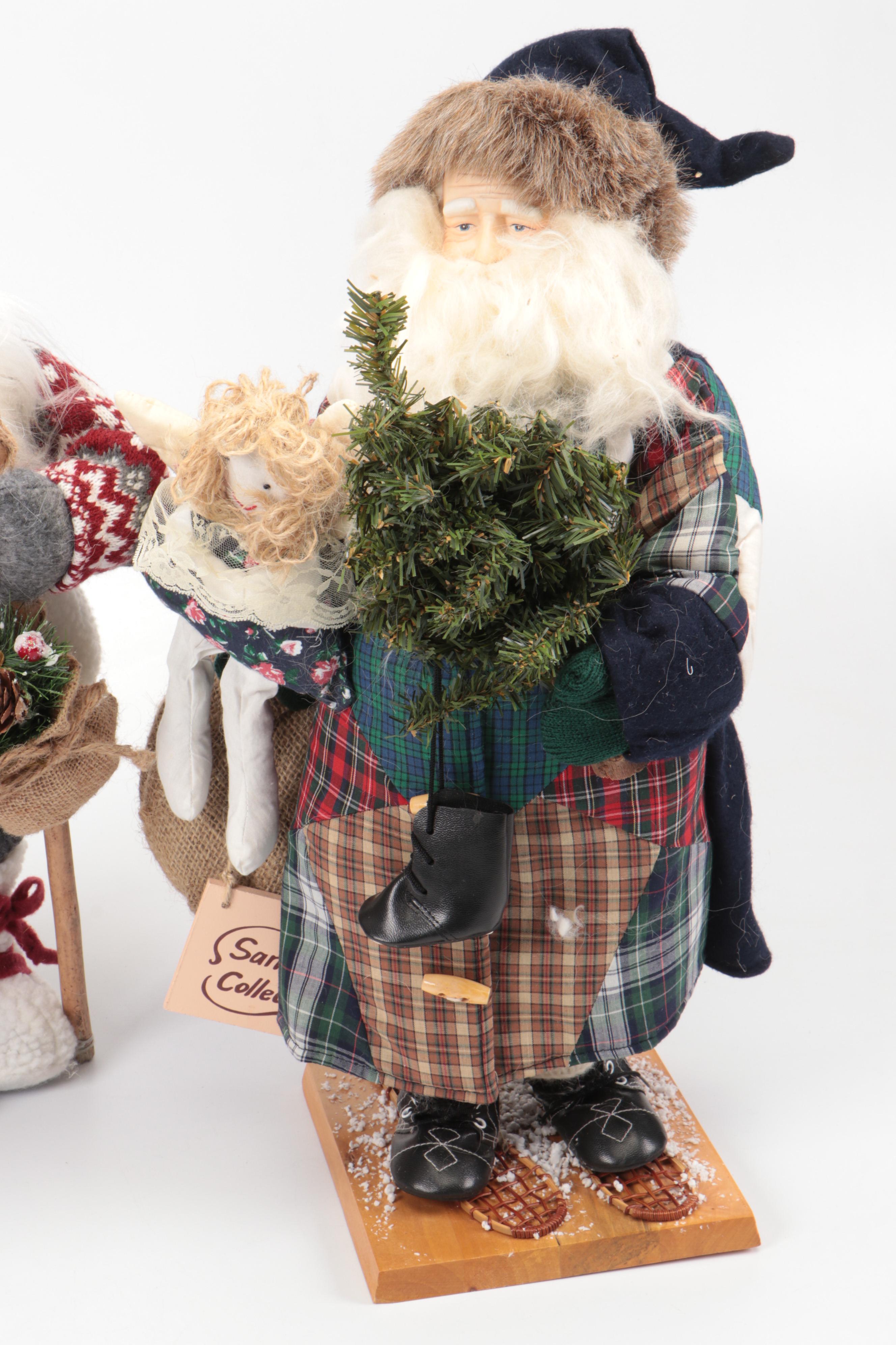 Contemporary Santa Claus Figures and Sleigh with Ty Reindeer Beanie Baby