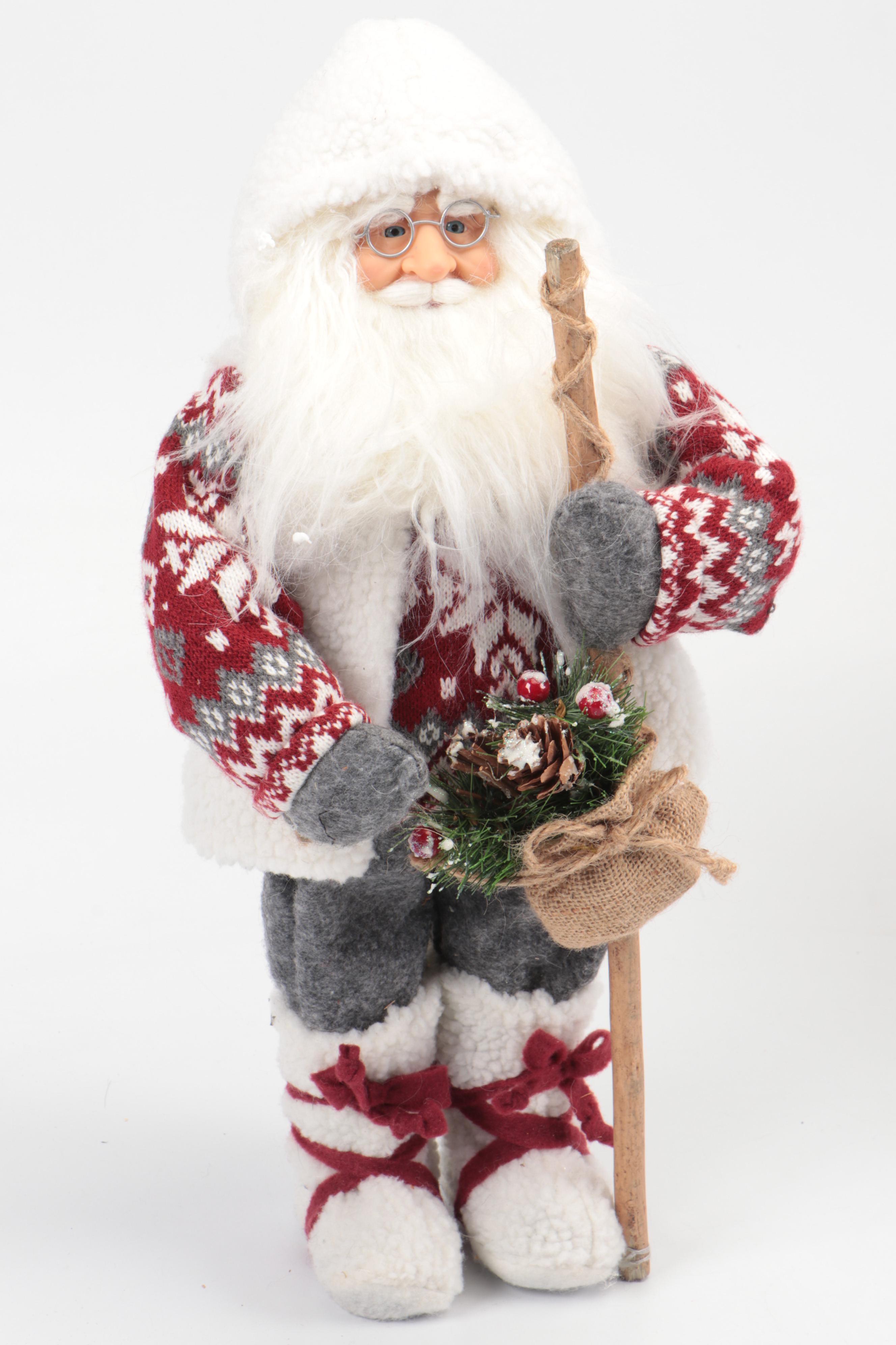 Contemporary Santa Claus Figures and Sleigh with Ty Reindeer Beanie Baby