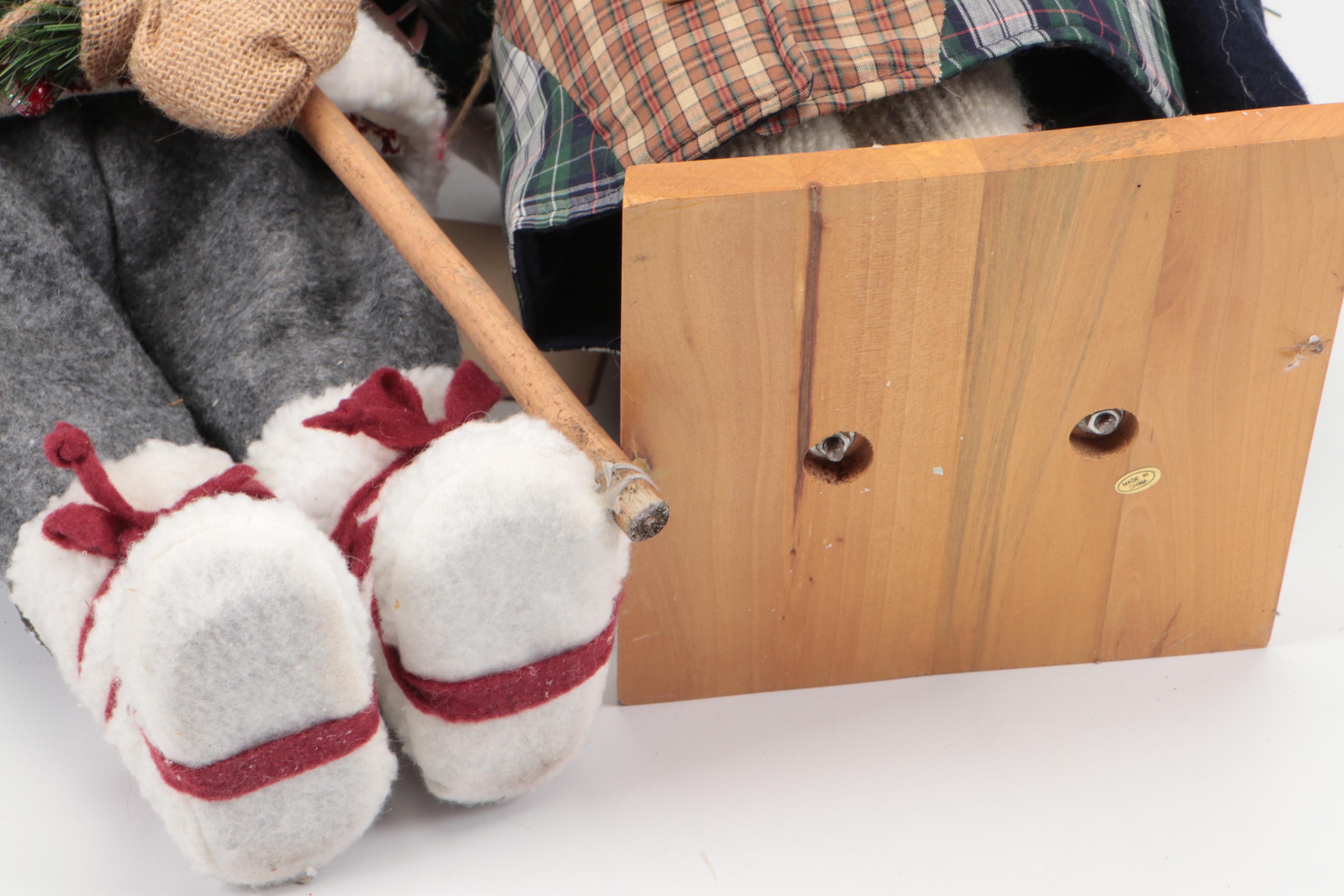 Contemporary Santa Claus Figures and Sleigh with Ty Reindeer Beanie Baby