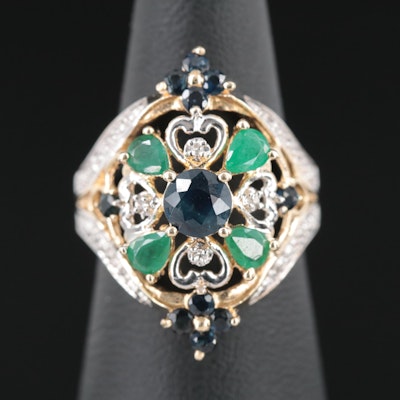 14K Sapphire, Emerald and Diamond Ring