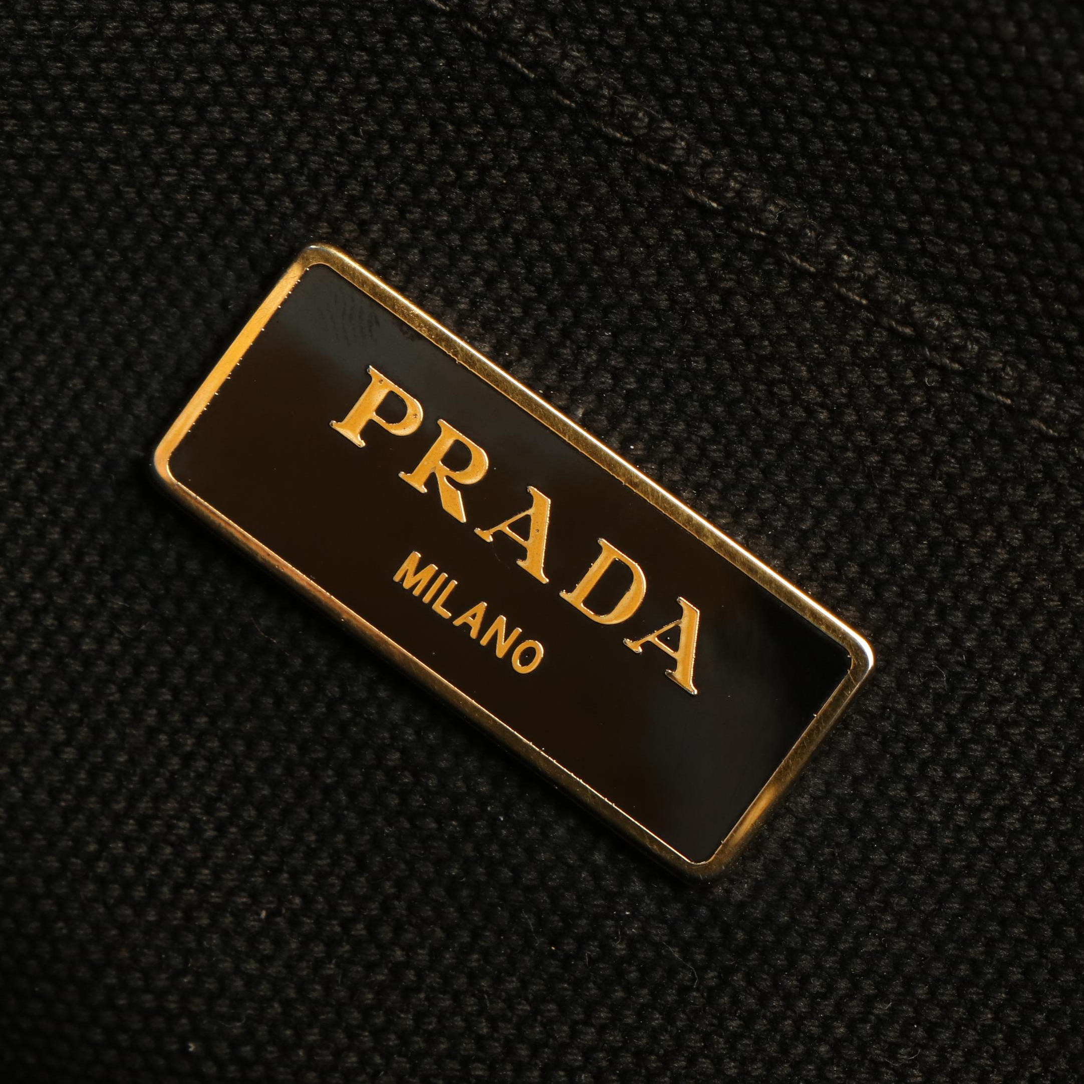 Prada Crystal Studded Canapa Bijoux Tote in Black Canvas