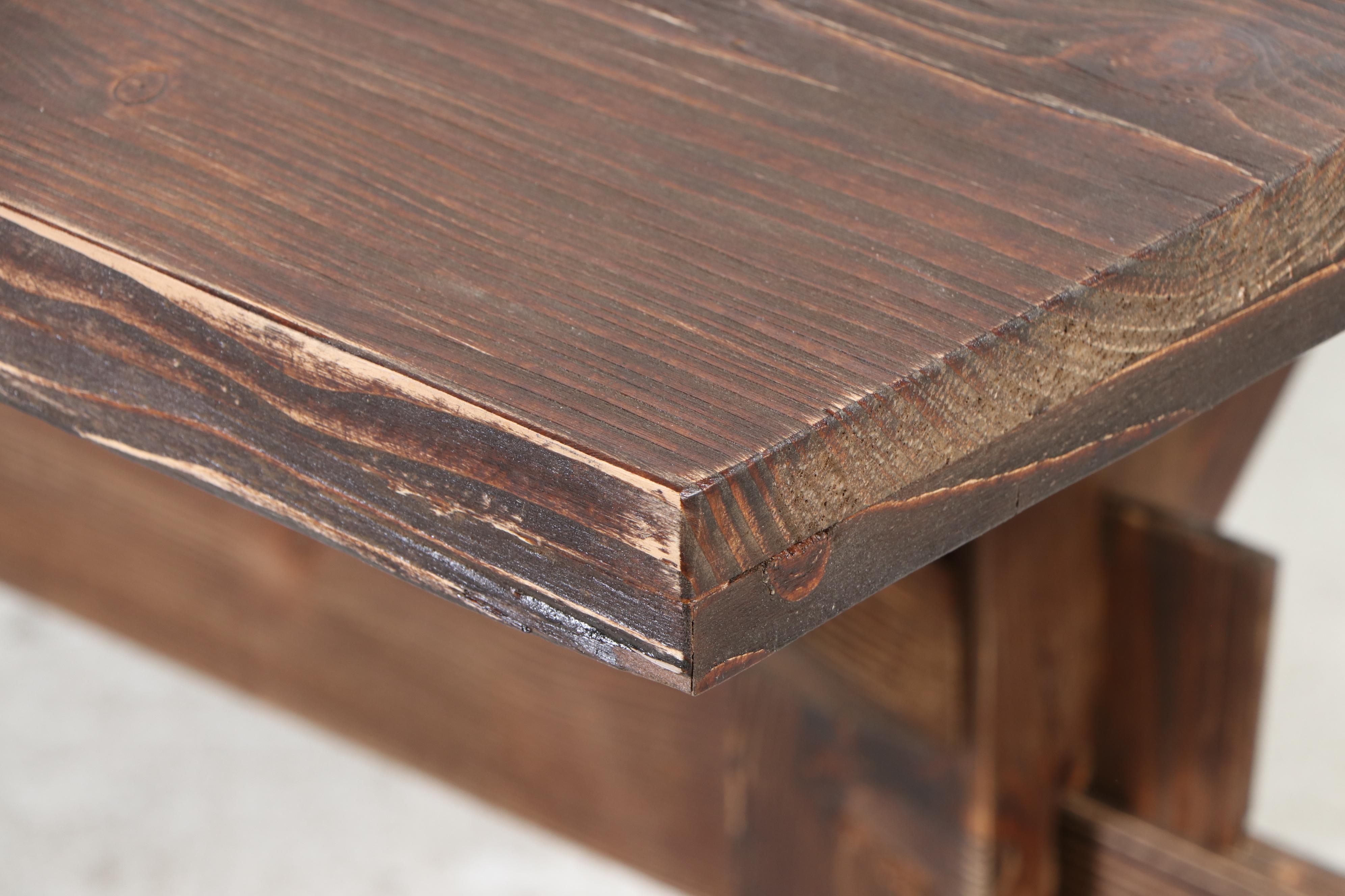 Rustic Pine Trestle-Base Dining Table