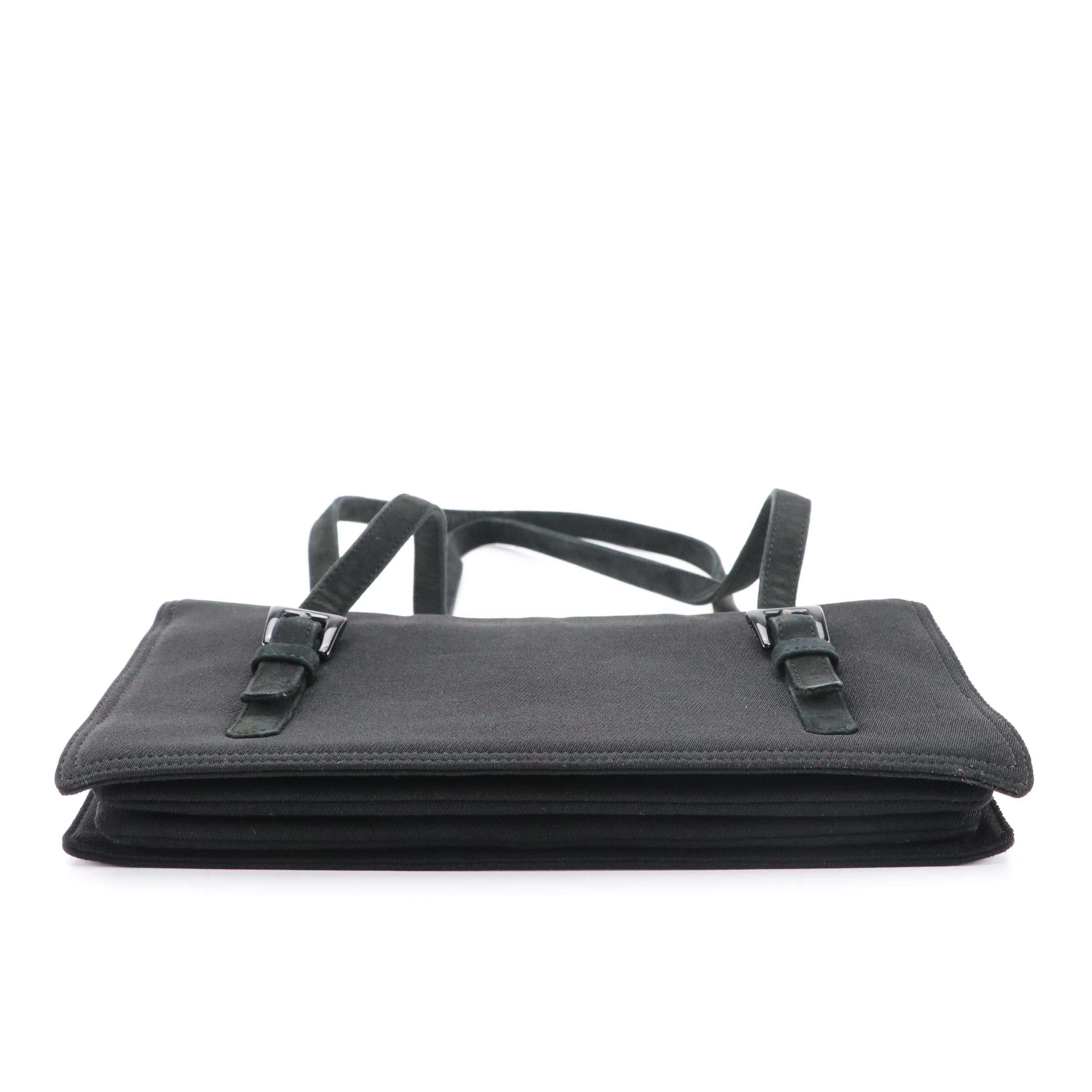 Prada Front Flap Accordion Shoulder Bag in Black Fabric and Suede Trim