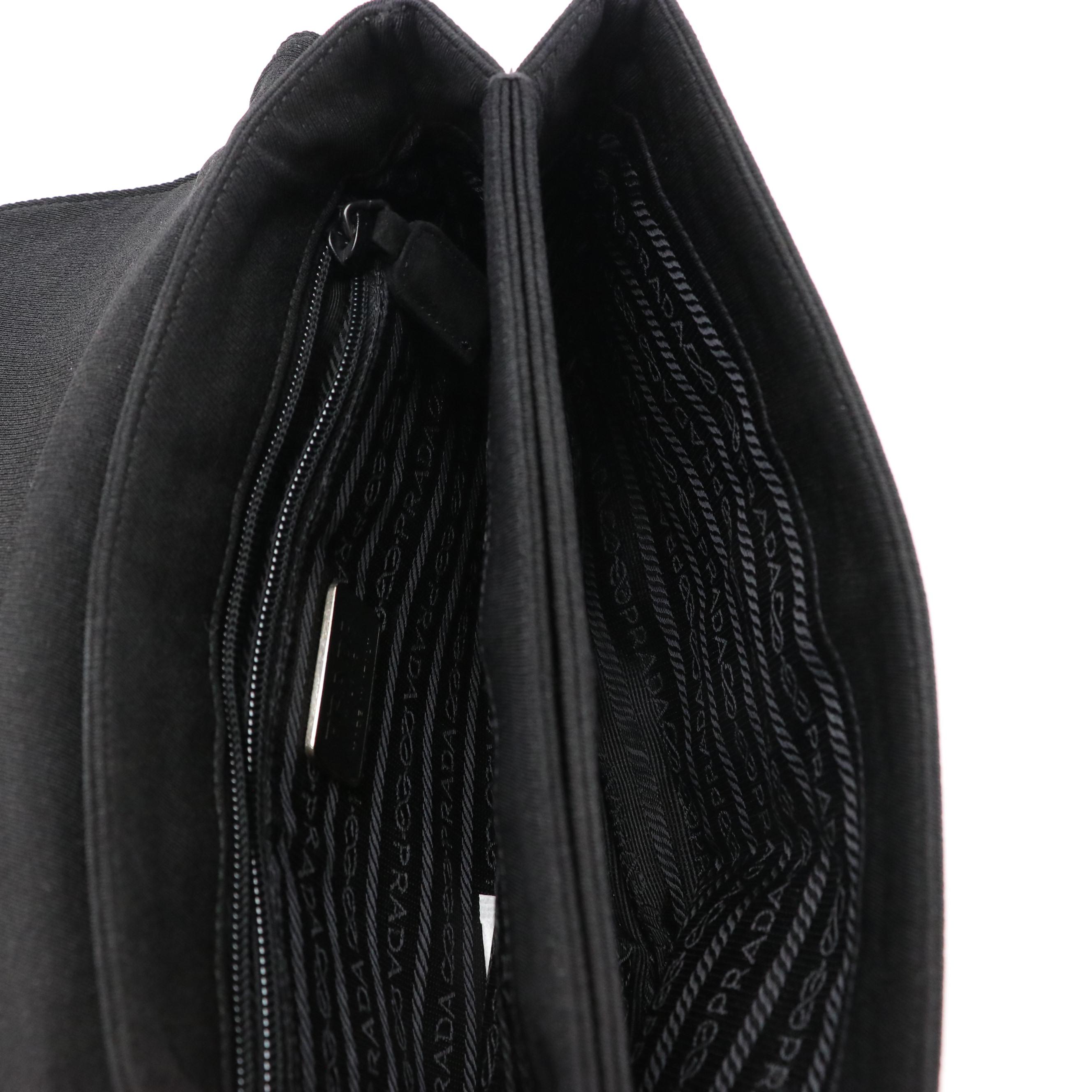 Prada Front Flap Accordion Shoulder Bag in Black Fabric and Suede Trim