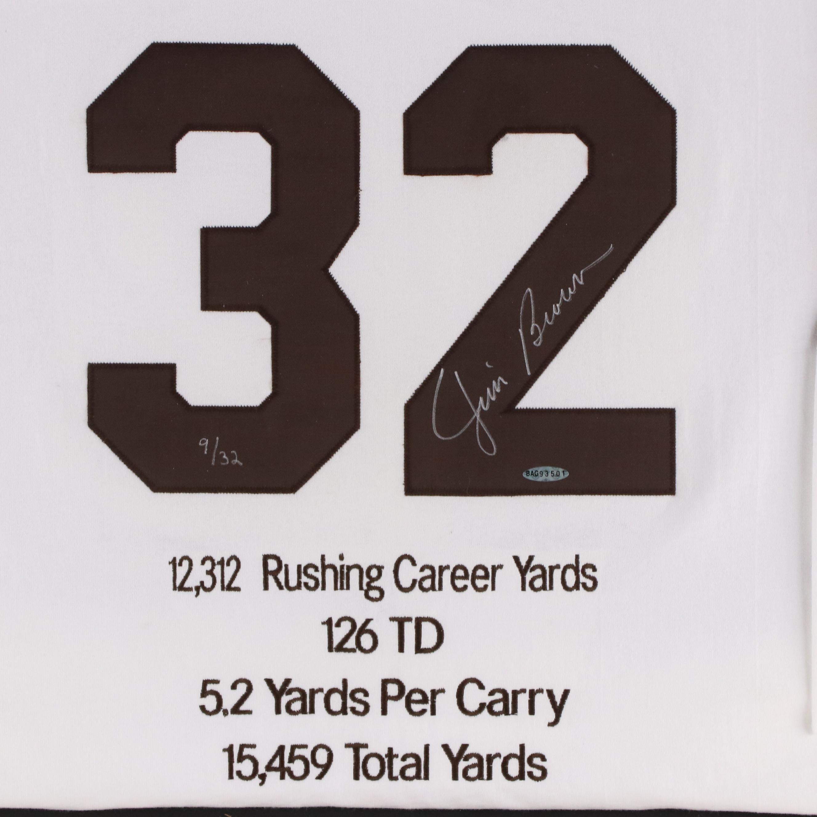 Jim Brown Signed Cleveland Browns Football Jersey in Matted Display