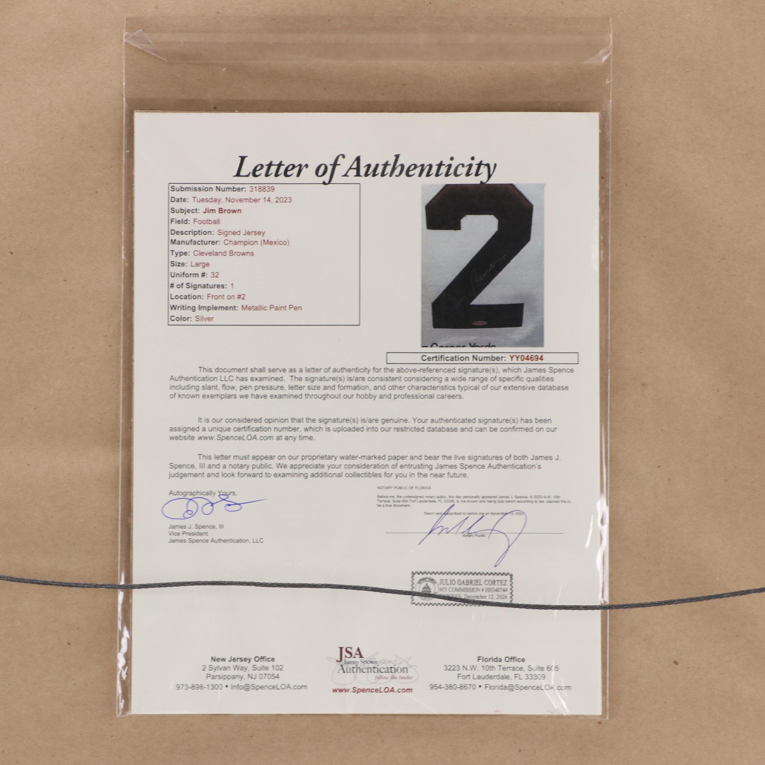 Jim Brown Signed Cleveland Browns Football Jersey in Matted Display