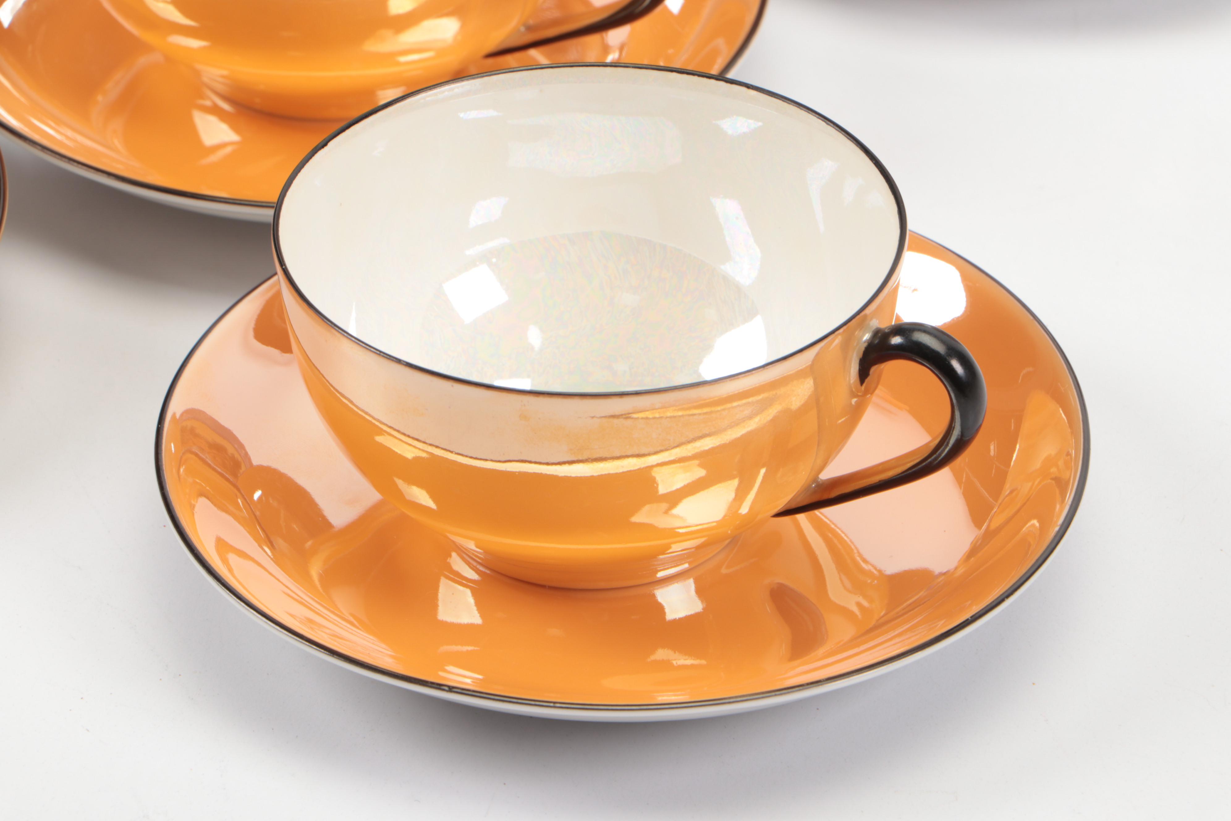 Noritake Orange Lusterware Tea Set and Plates with Serving Platters