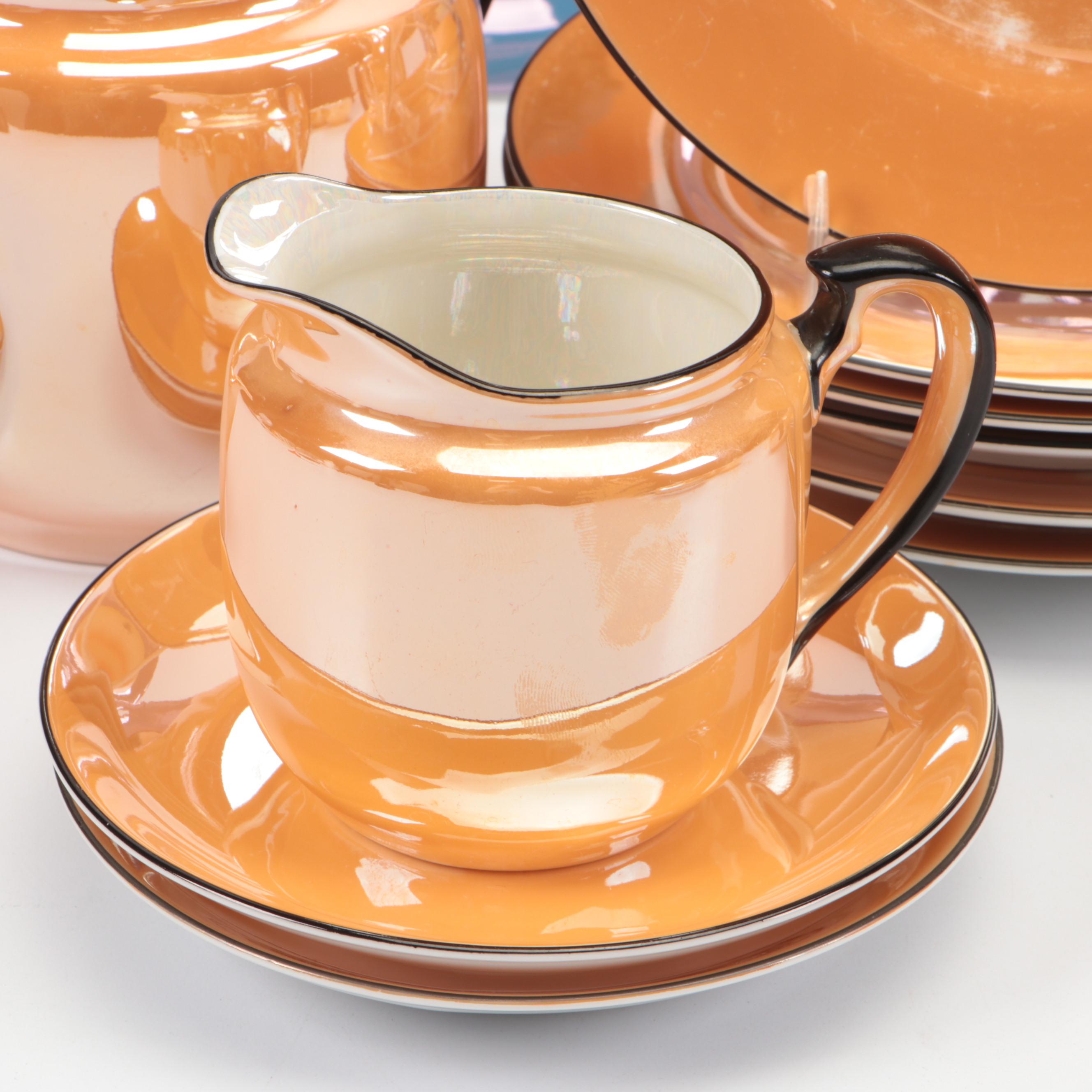 Noritake Orange Lusterware Tea Set and Plates with Serving Platters