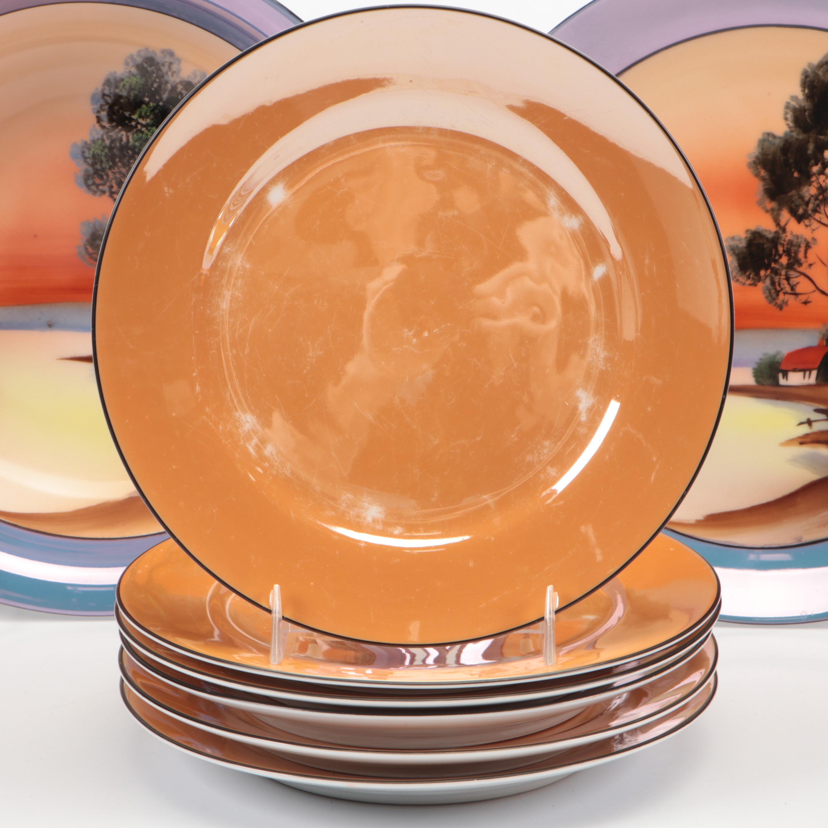 Noritake Orange Lusterware Tea Set and Plates with Serving Platters