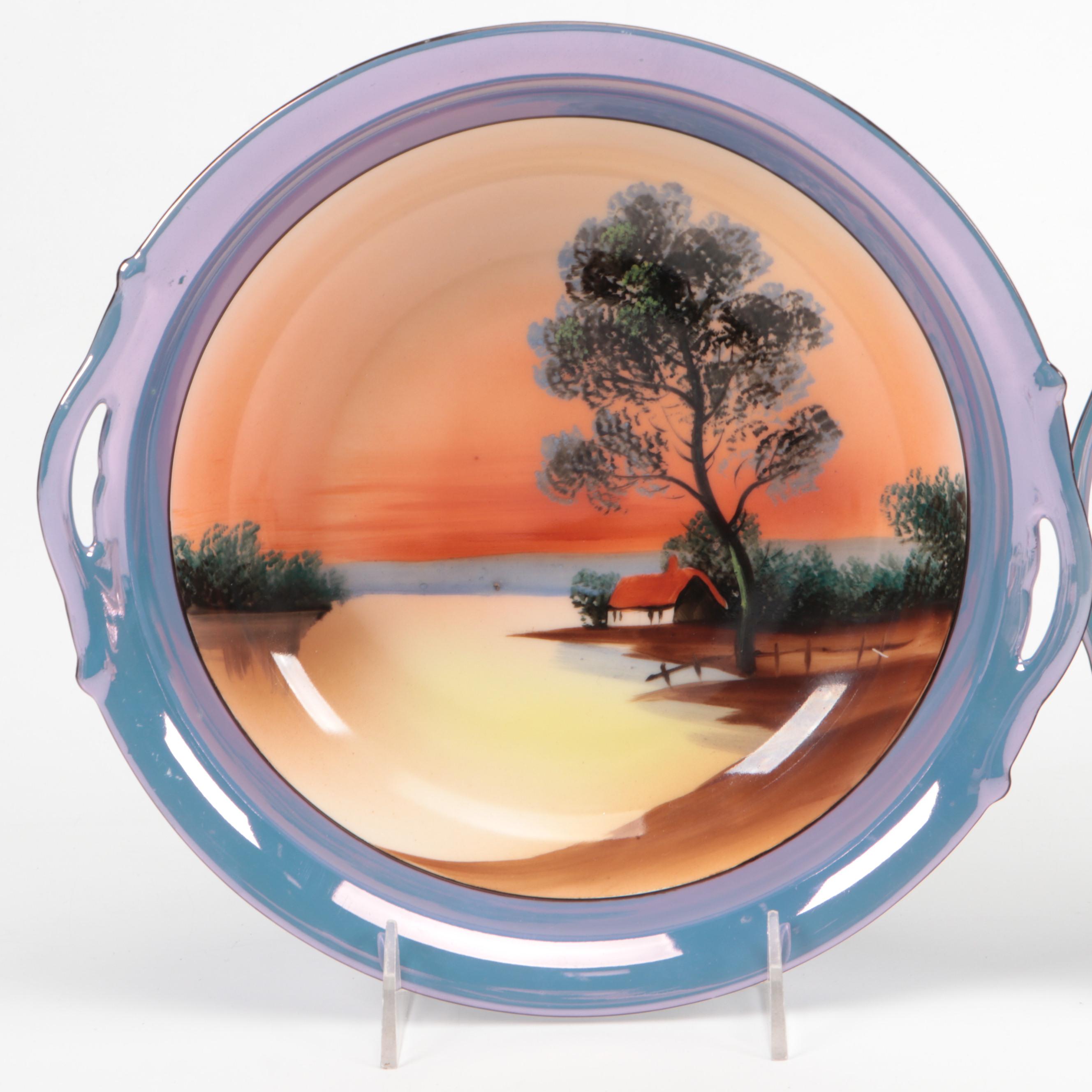 Noritake Orange Lusterware Tea Set and Plates with Serving Platters