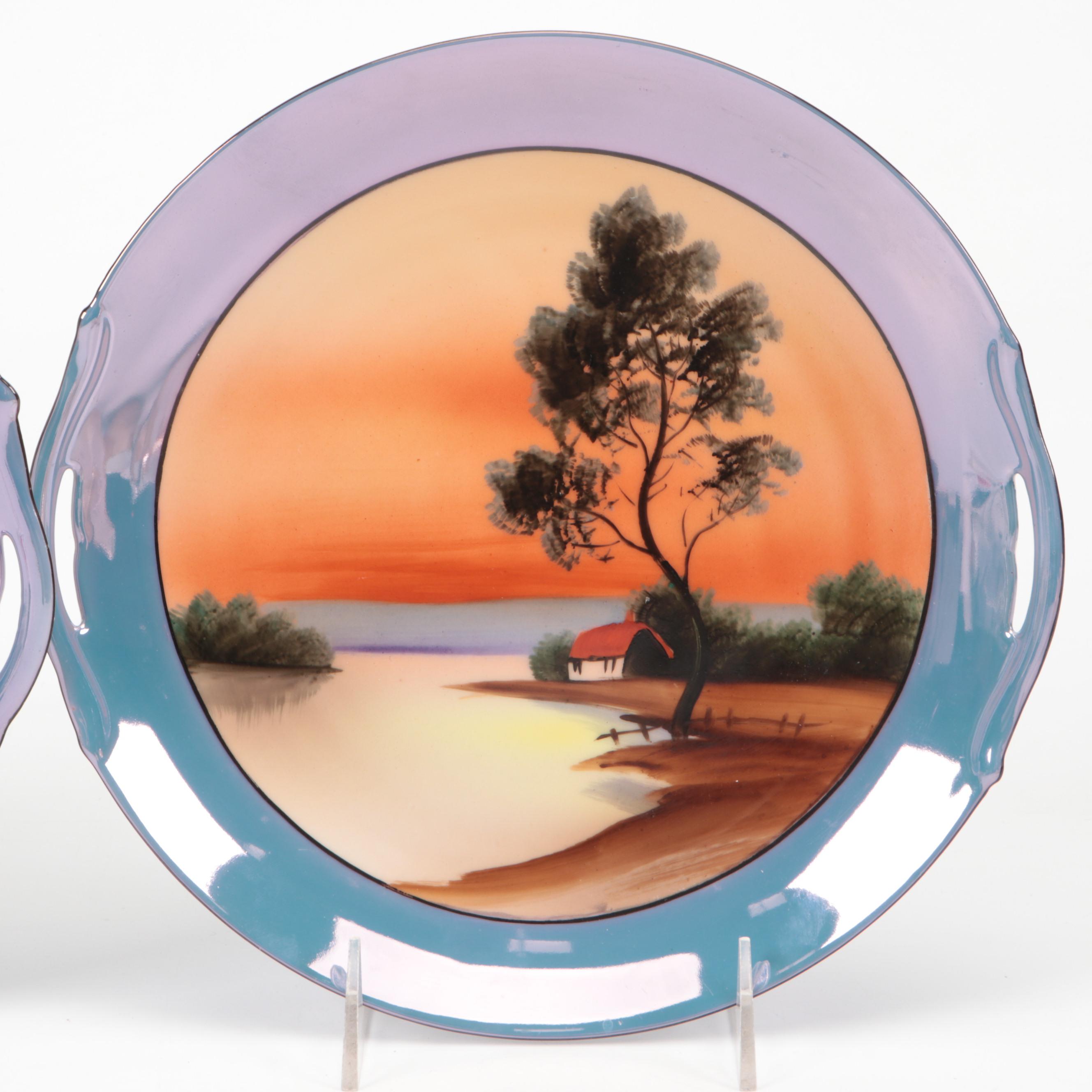 Noritake Orange Lusterware Tea Set and Plates with Serving Platters