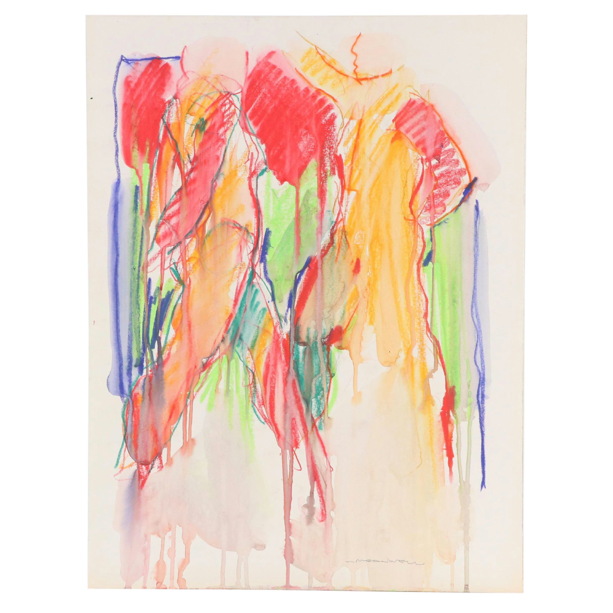 Jack Meanwell Modern Figural Nude Mixed Media Painting, Late 20th Century