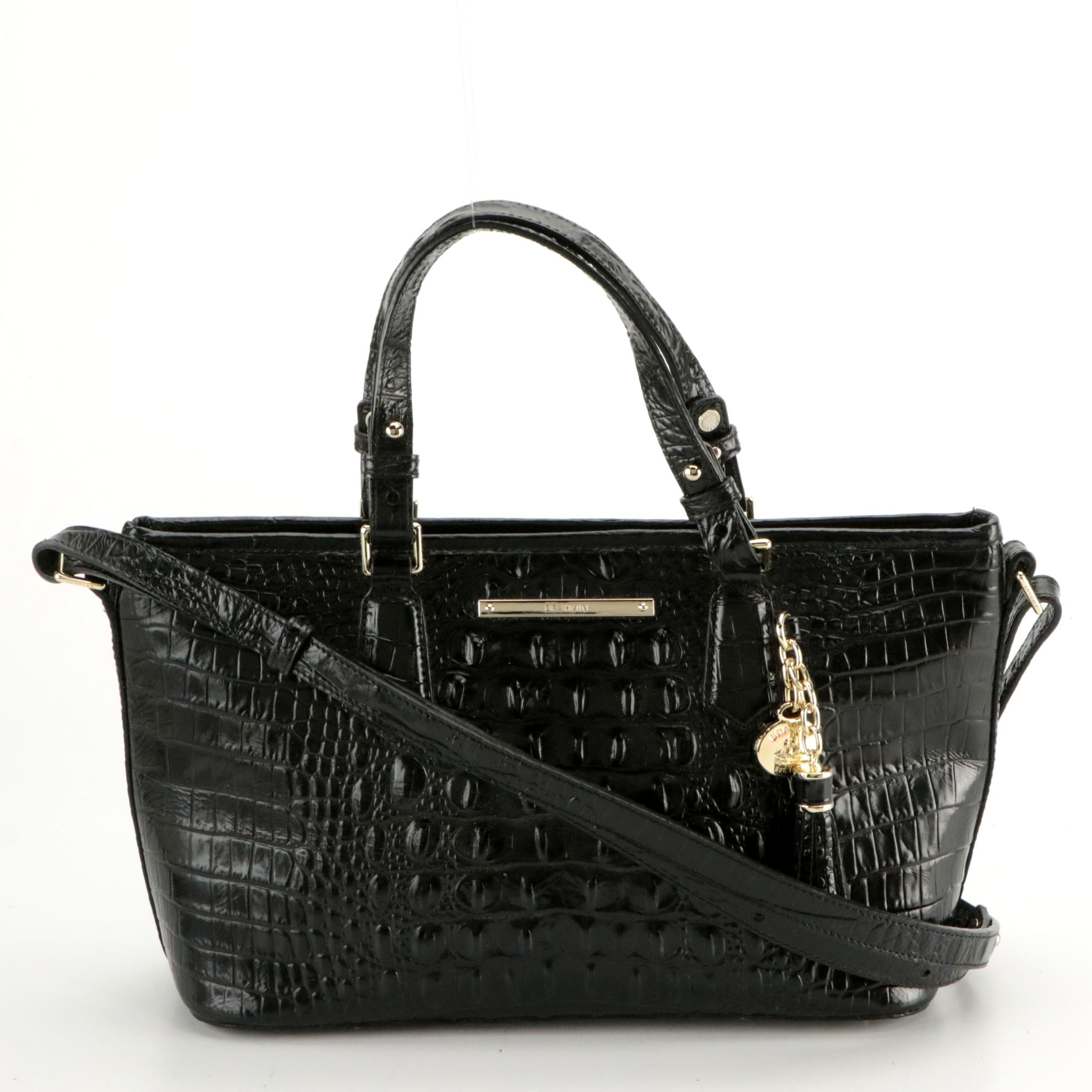 Brahmin Croc-Embossed Leather Two-Way Bag with Tassel and Medallion Bag Charm