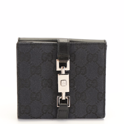 Gucci Jackie GG Black Canvas Compact Wallet