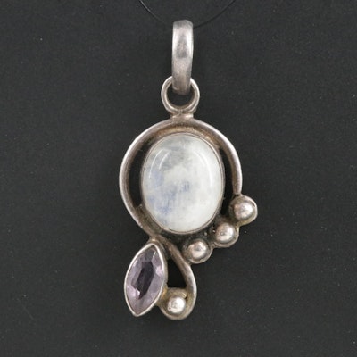Sterling Moonstone and Amethyst Pendant
