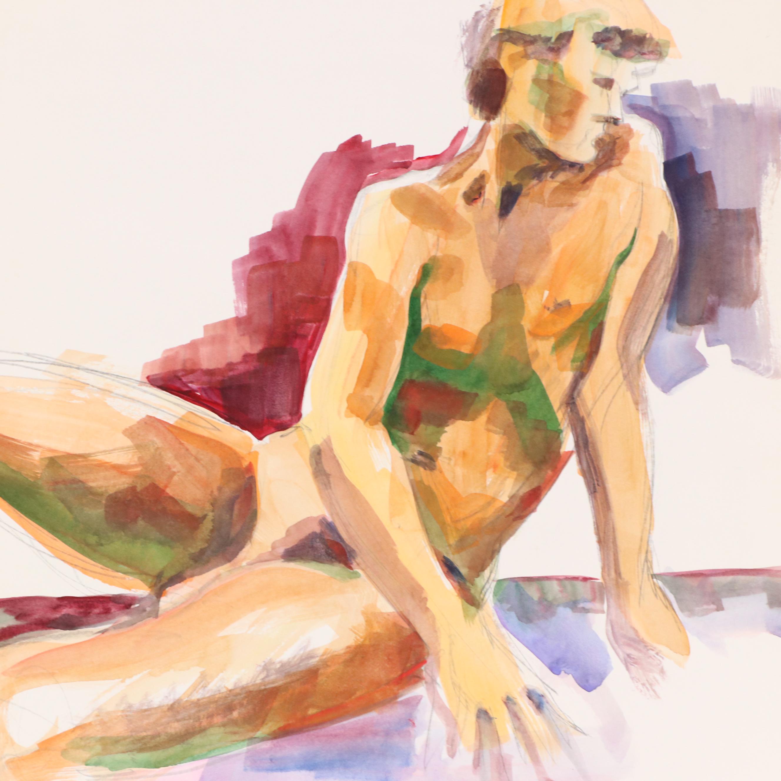 Lucie "Toss" Chandler Modern Figural Nude Watercolor Painting, Late 20th Century