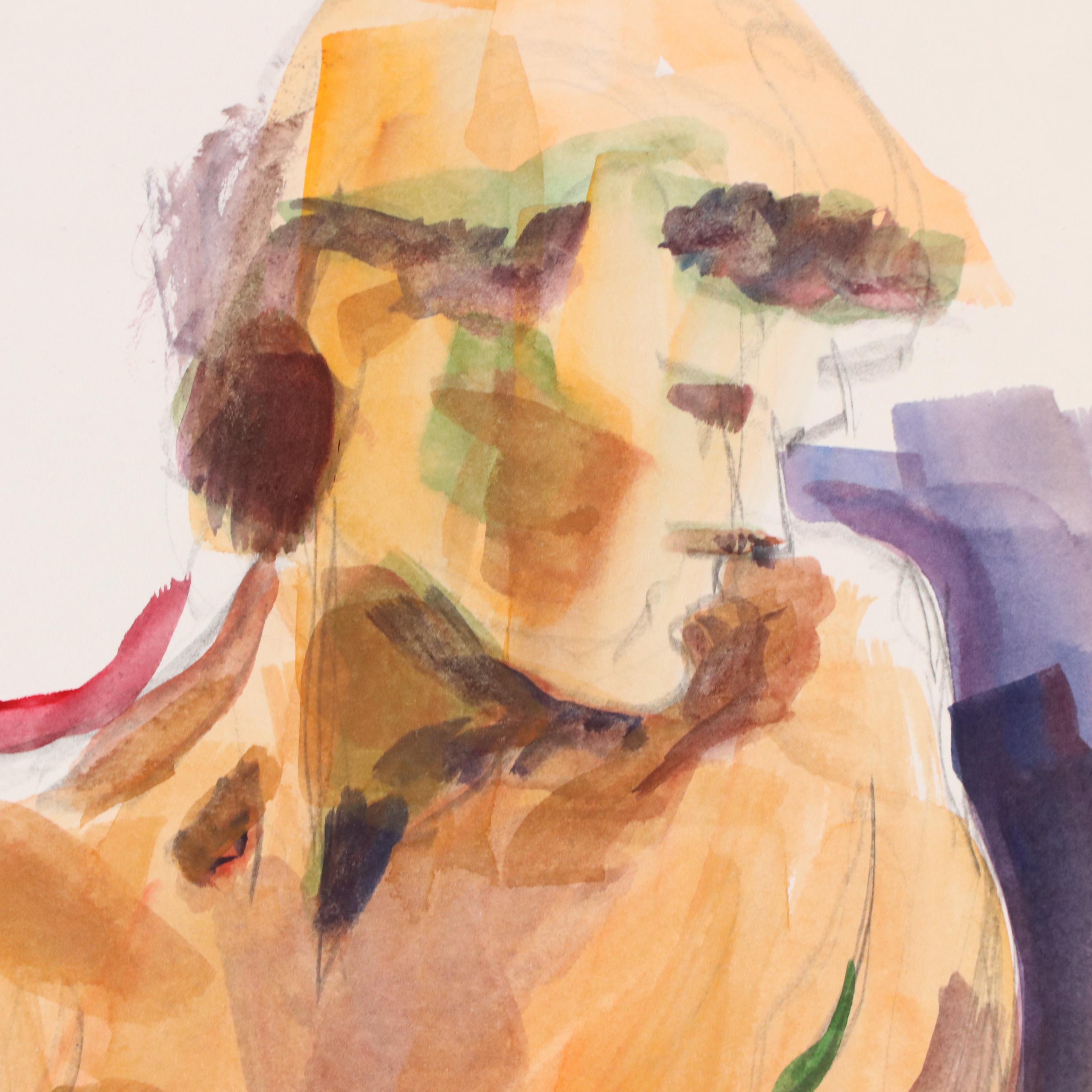 Lucie "Toss" Chandler Modern Figural Nude Watercolor Painting, Late 20th Century