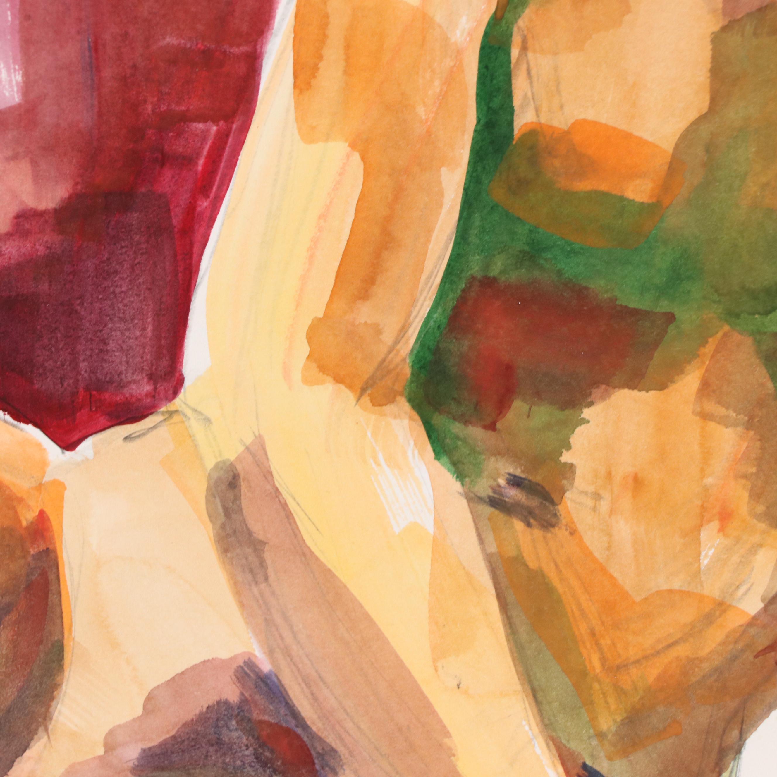 Lucie "Toss" Chandler Modern Figural Nude Watercolor Painting, Late 20th Century