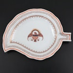 Chinese Export Style Porcelain American Eagle Armorial Leaf Shaped Dish