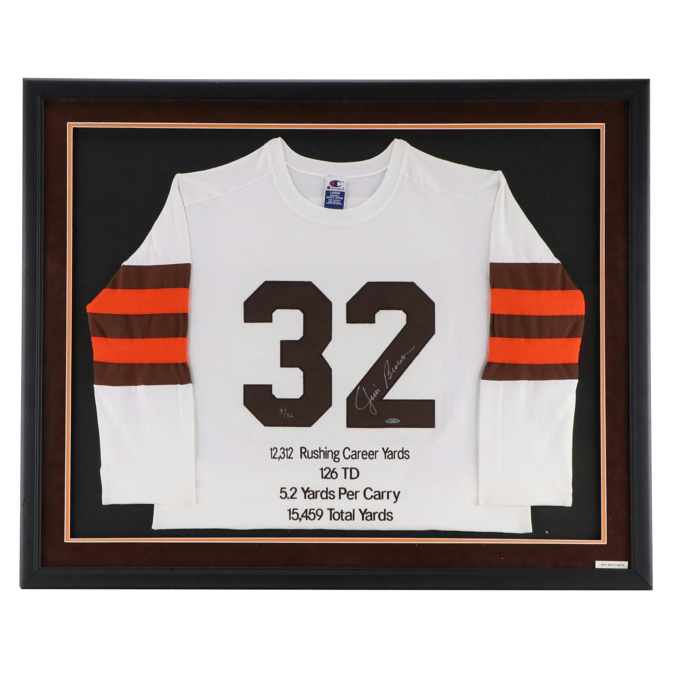 Jim Brown Signed Cleveland Browns Football Jersey in Matted Display