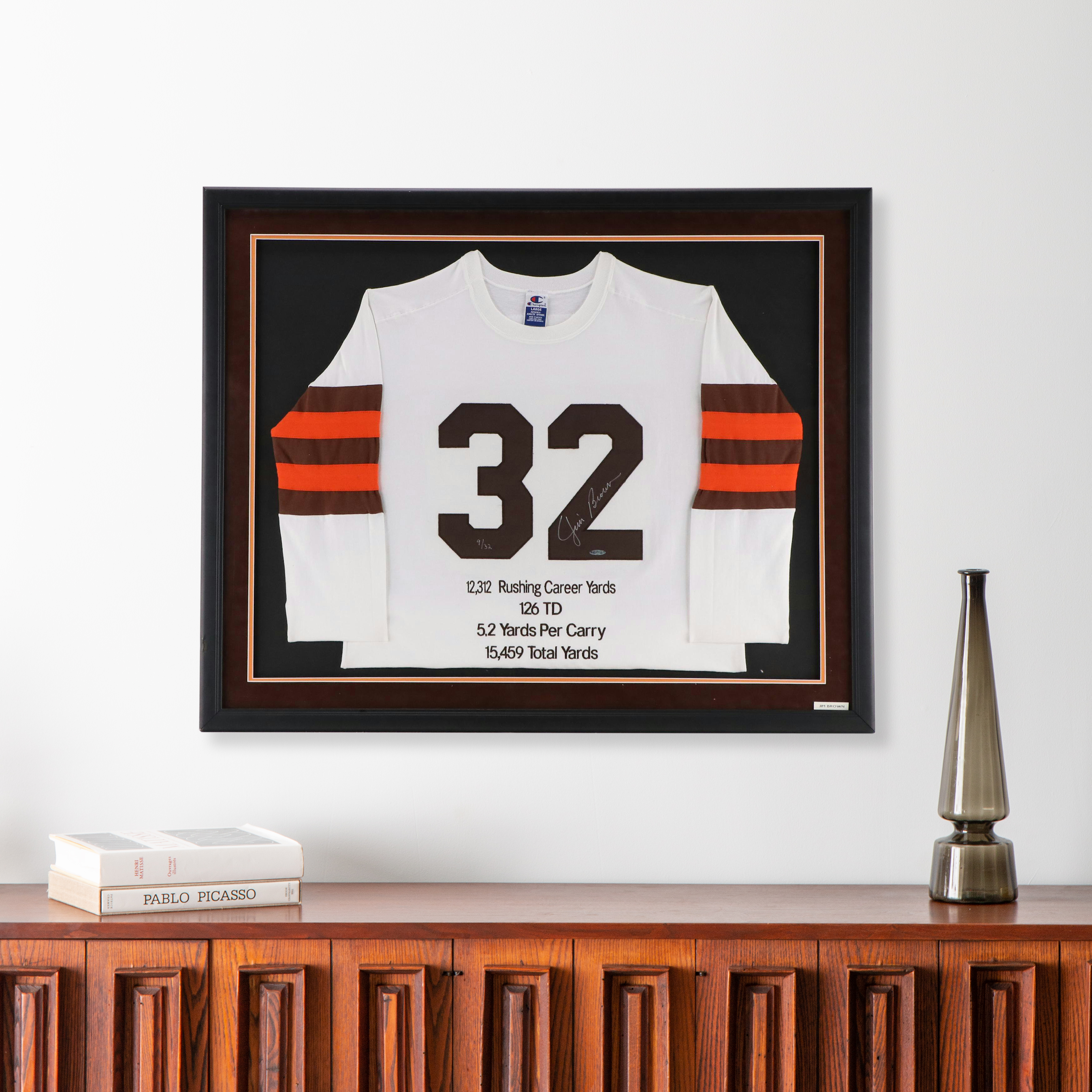 Jim Brown Signed Cleveland Browns Football Jersey in Matted Display