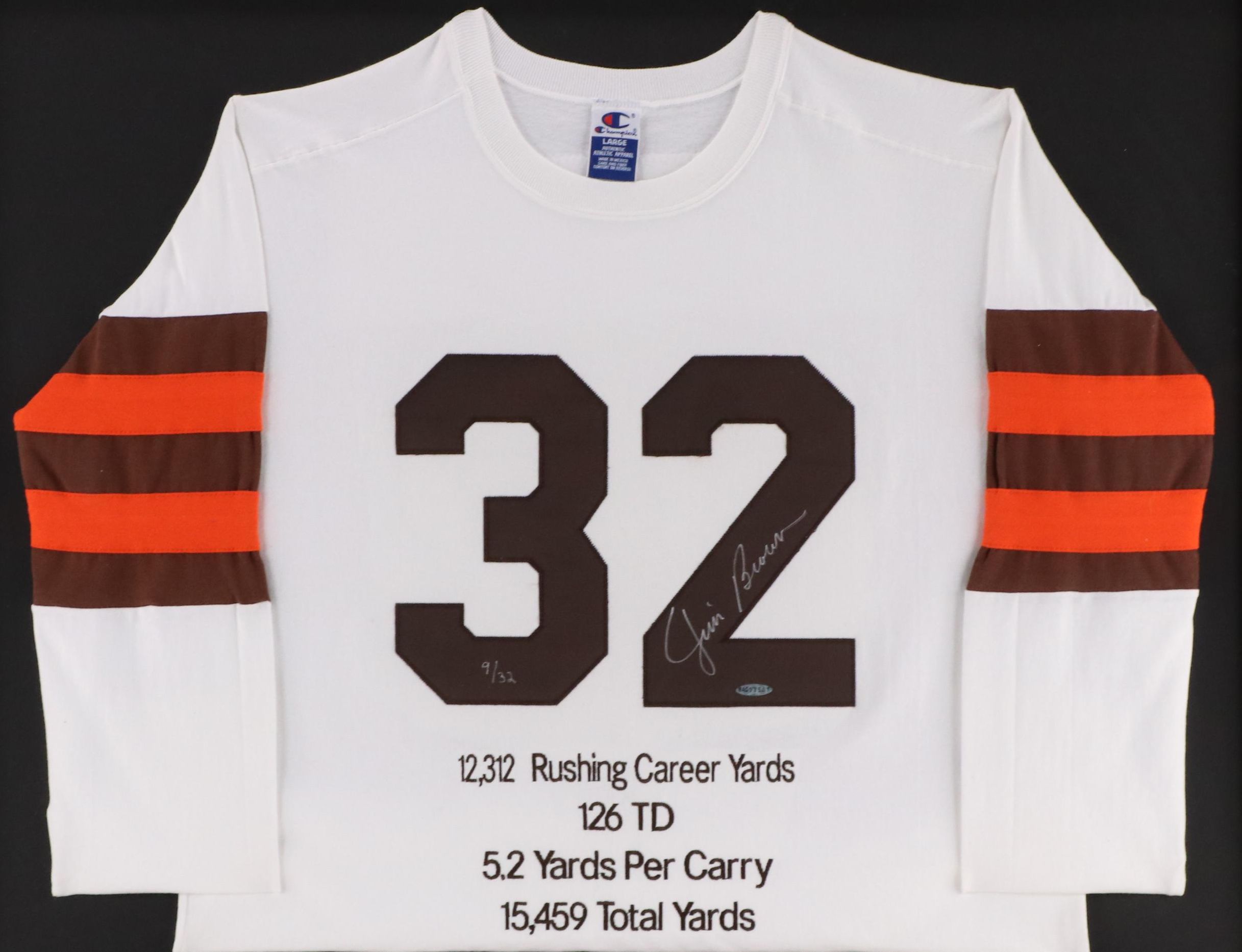 Jim Brown Signed Cleveland Browns Football Jersey in Matted Display