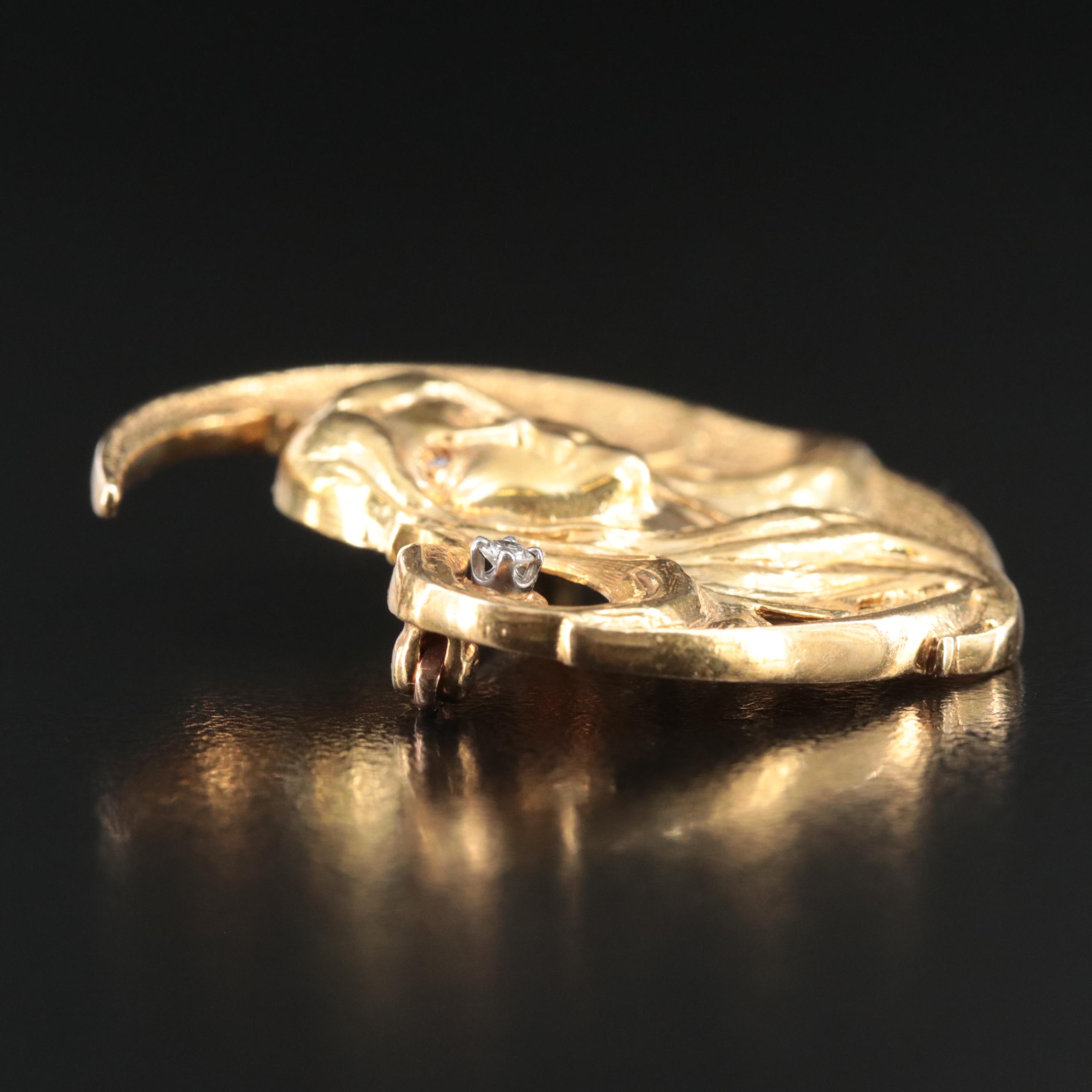 Art Nouveau Style 18K 0.05 CT Diamond Crescent Brooch