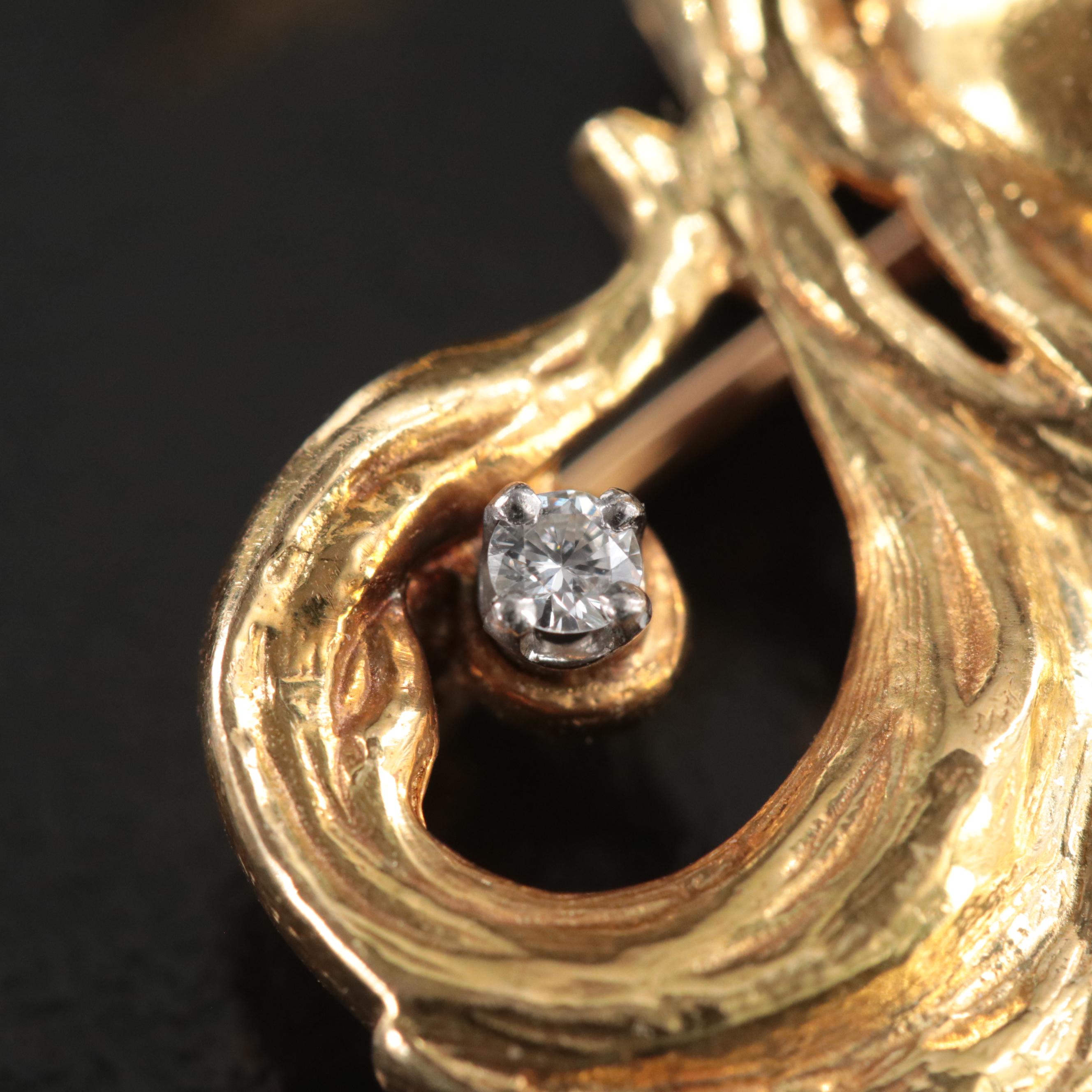 Art Nouveau Style 18K 0.05 CT Diamond Crescent Brooch