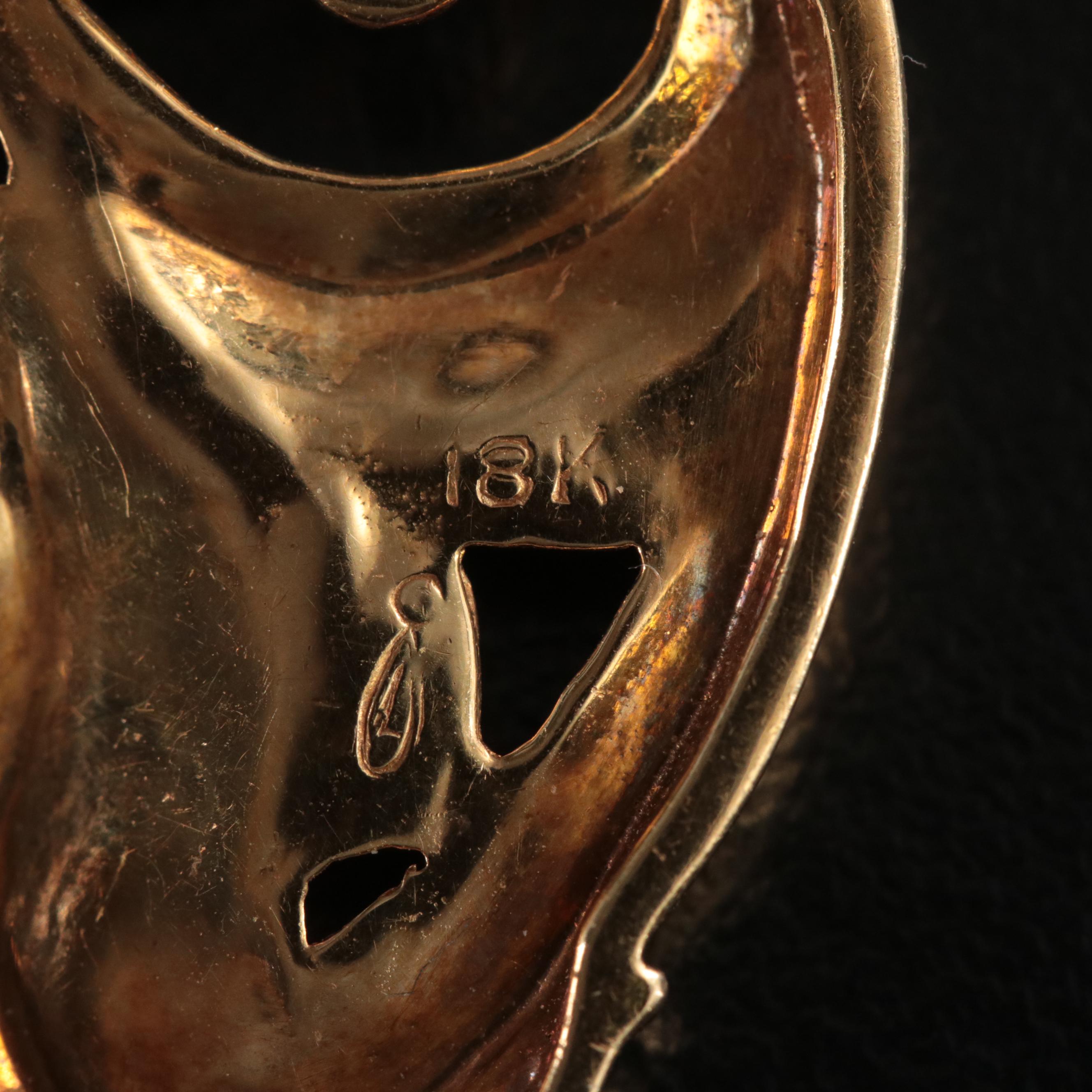 Art Nouveau Style 18K 0.05 CT Diamond Crescent Brooch