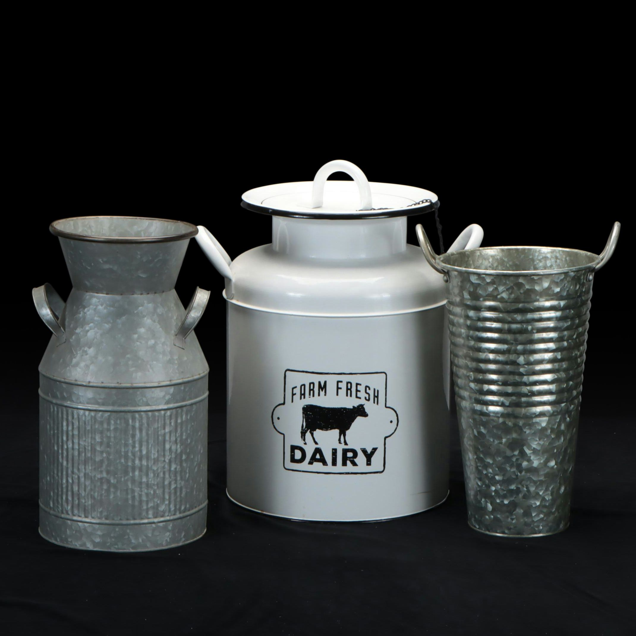 Farm Fresh Dairy Decorative Milk Jug with Galvanized Metal Jug and Vase