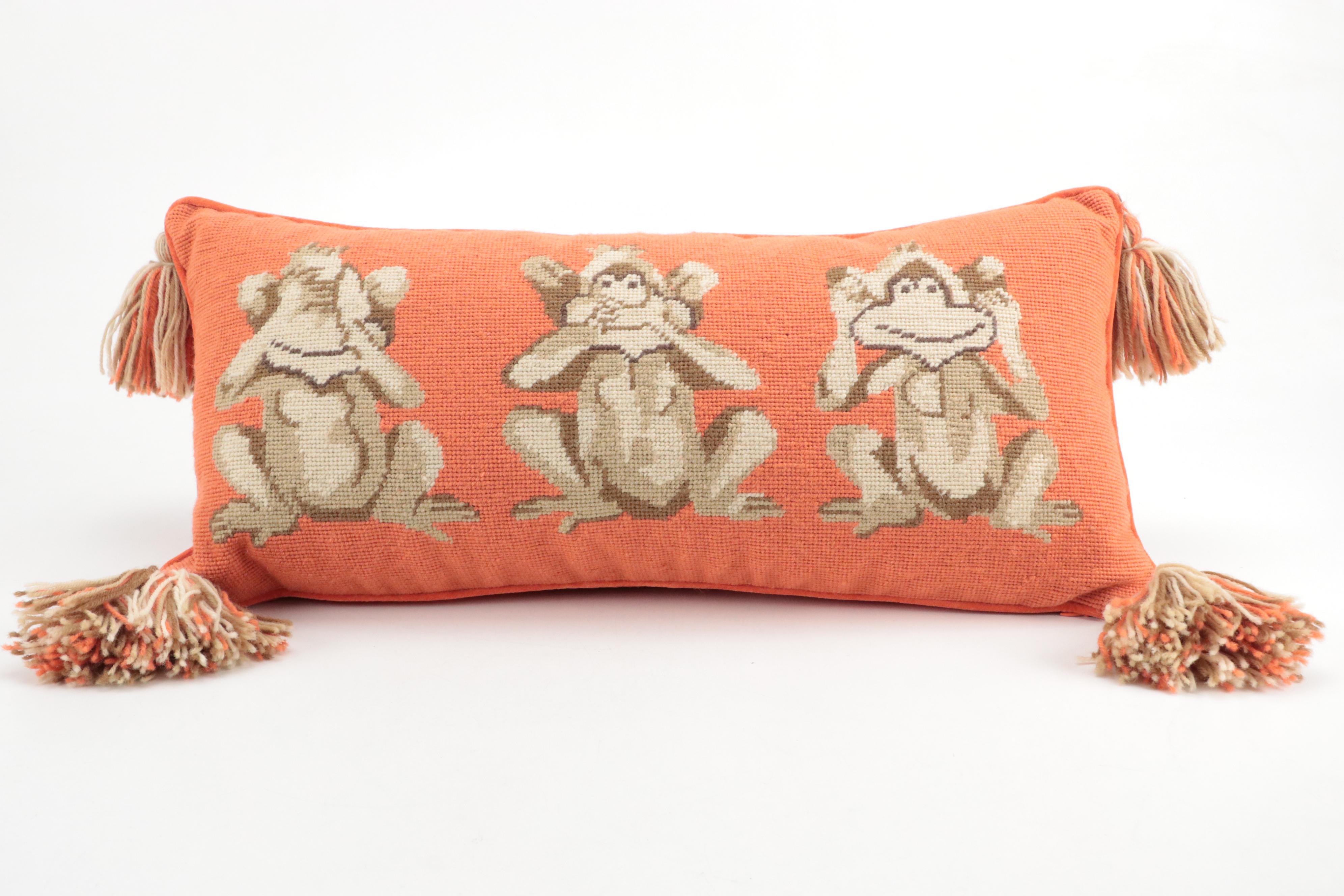Tory Burch "Hear No Evil, See No Evil, Speak No Evil" Needlepoint Pillow
