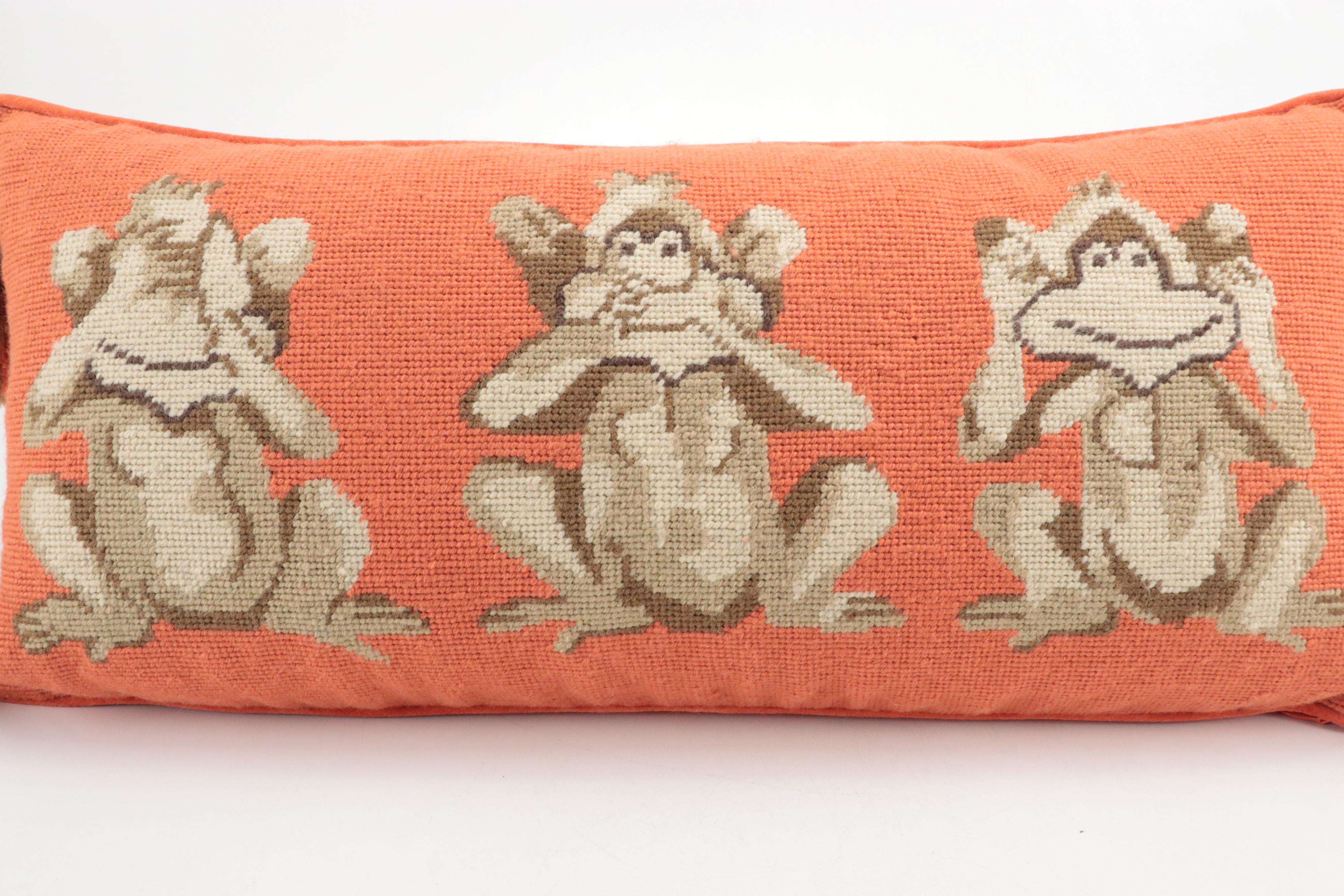 Tory Burch "Hear No Evil, See No Evil, Speak No Evil" Needlepoint Pillow