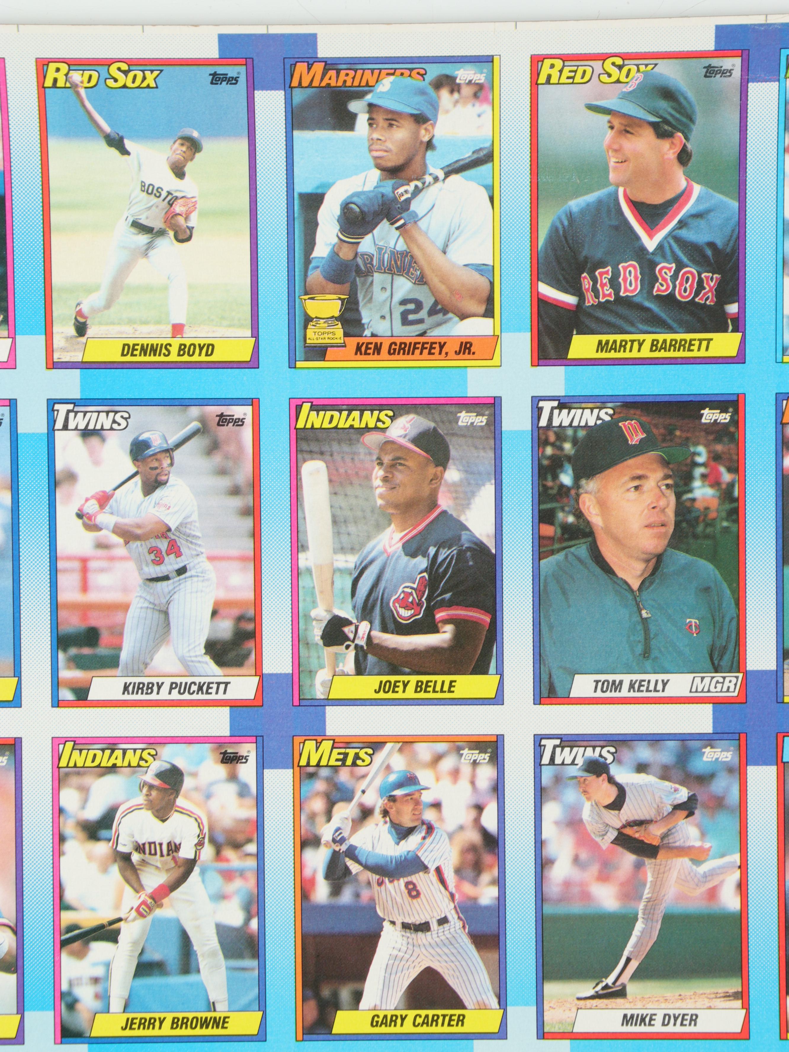 1990 Topps Uncut Baseball Card Sheets Featuring Ken Griffey Jr. All-Star Rookie