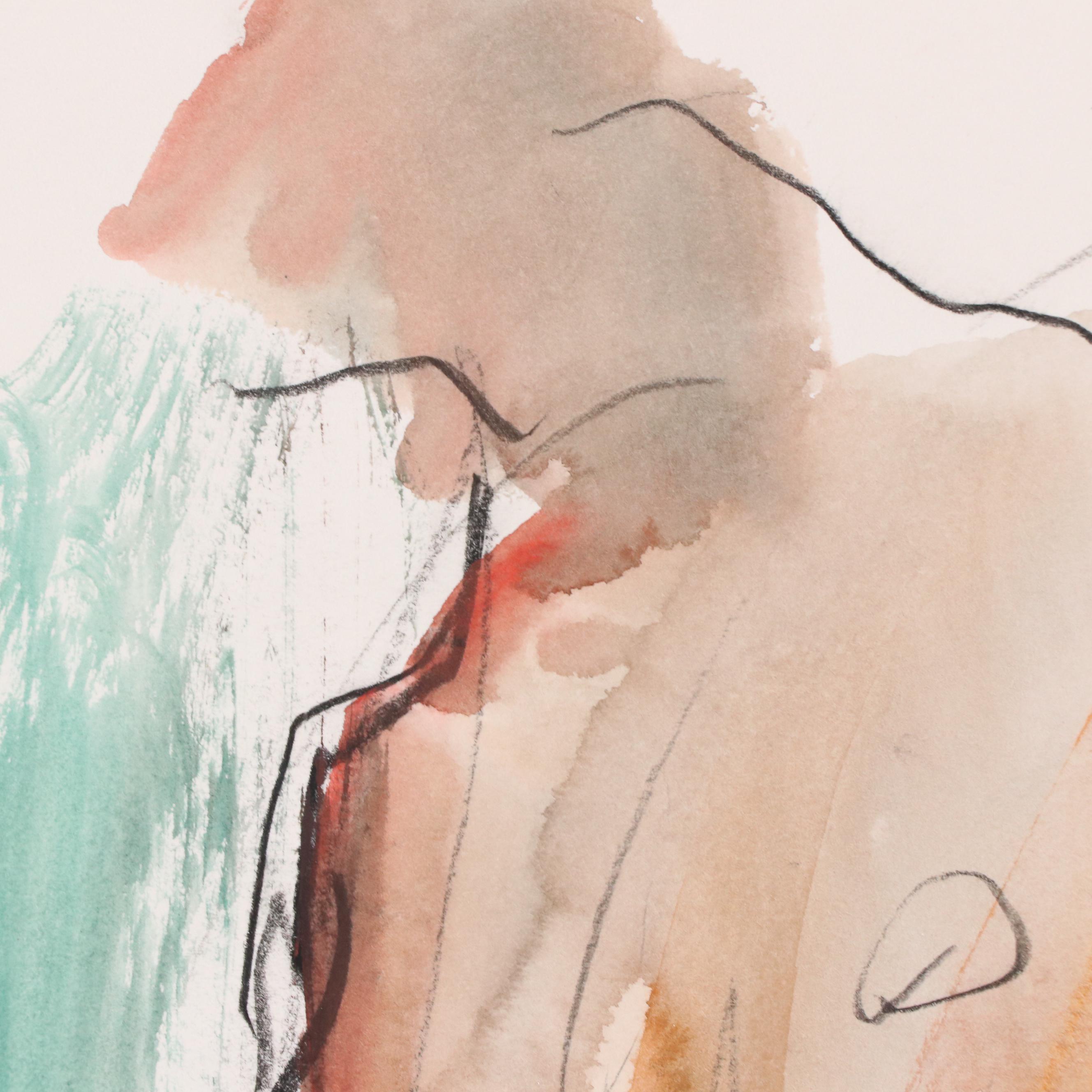 Jack Meanwell Modern Mixed Media Figural Nude Painting, Late 20th Century