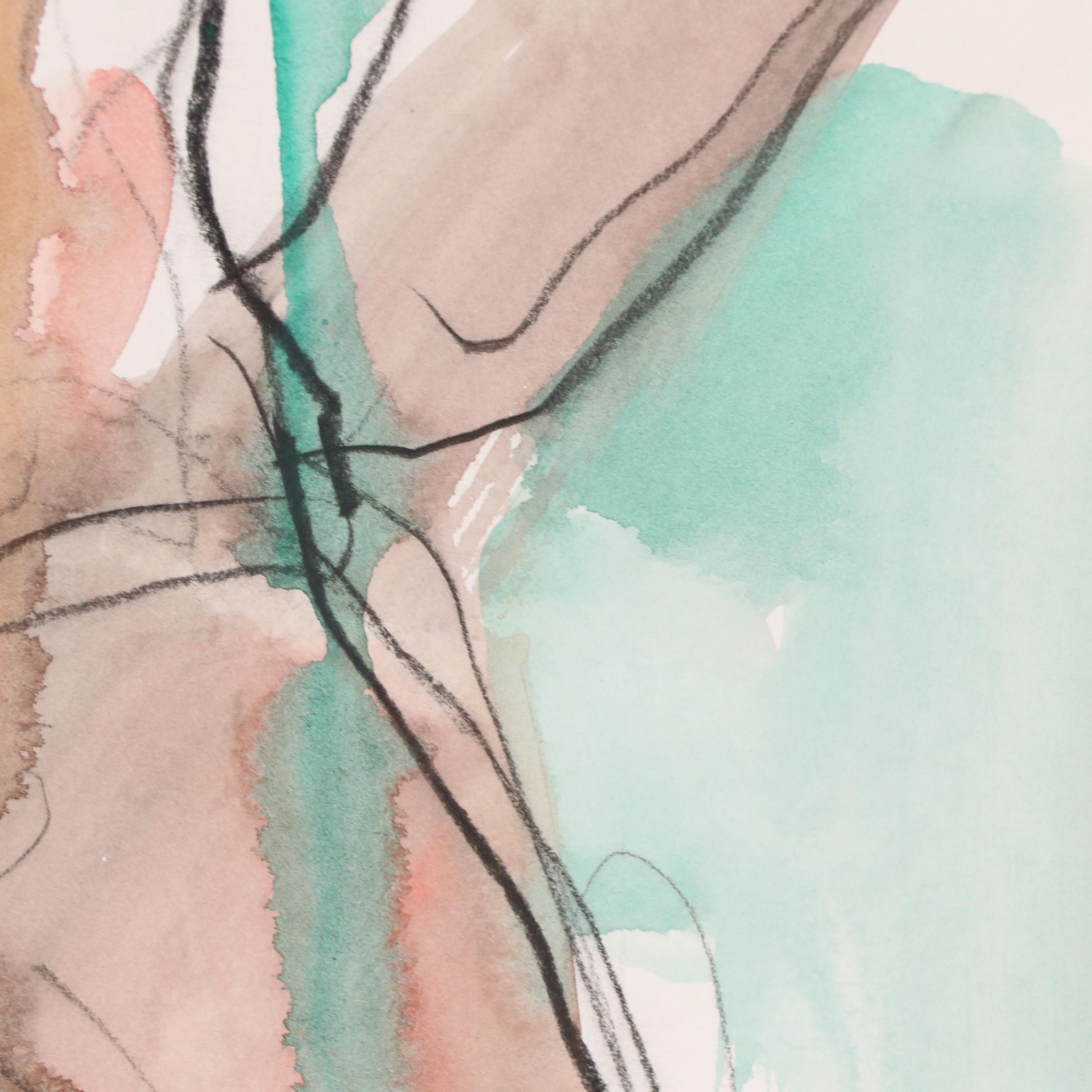 Jack Meanwell Modern Mixed Media Figural Nude Painting, Late 20th Century