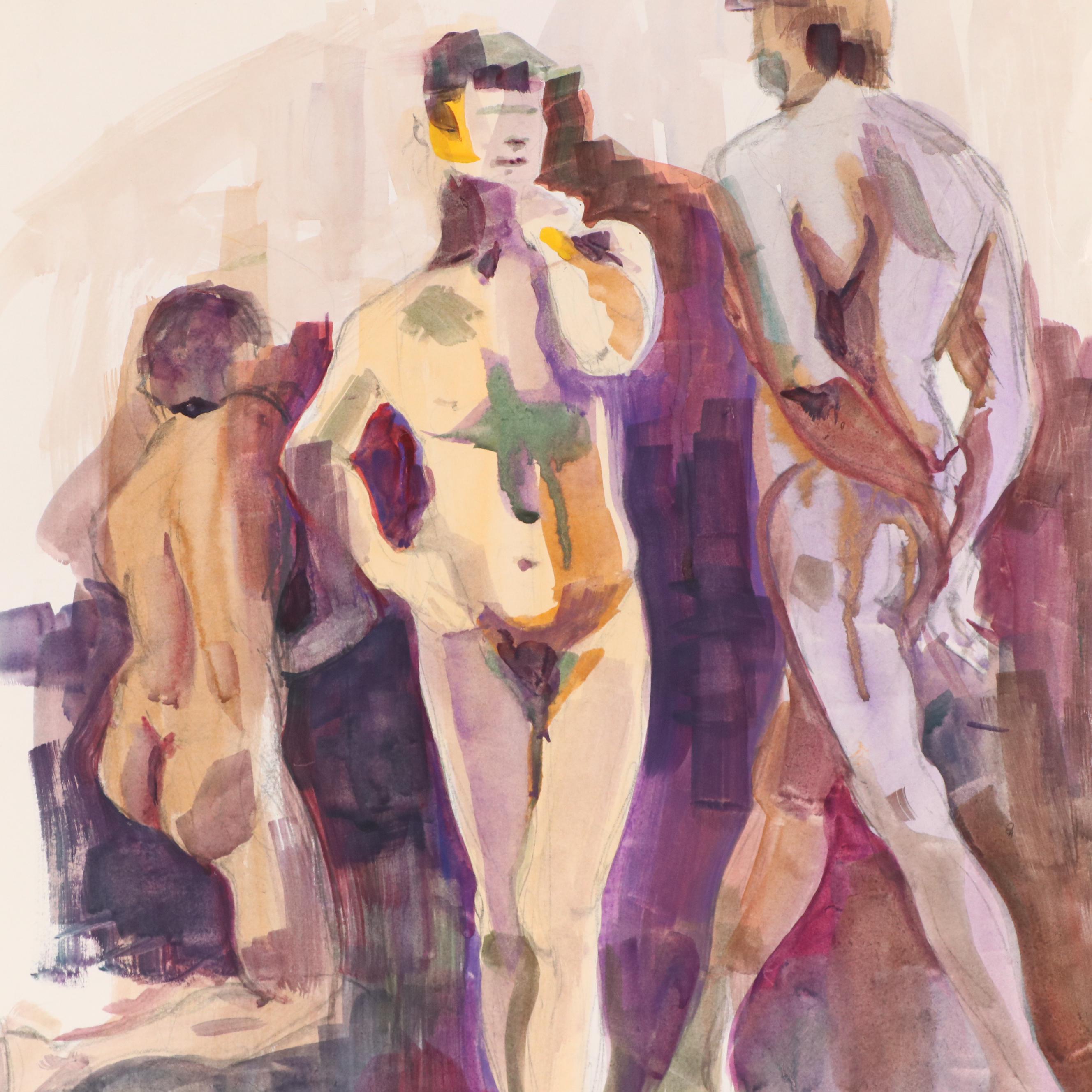 Lucie "Toss" Chandler Modern Figural Nude Watercolor Painting, Late 20th Century