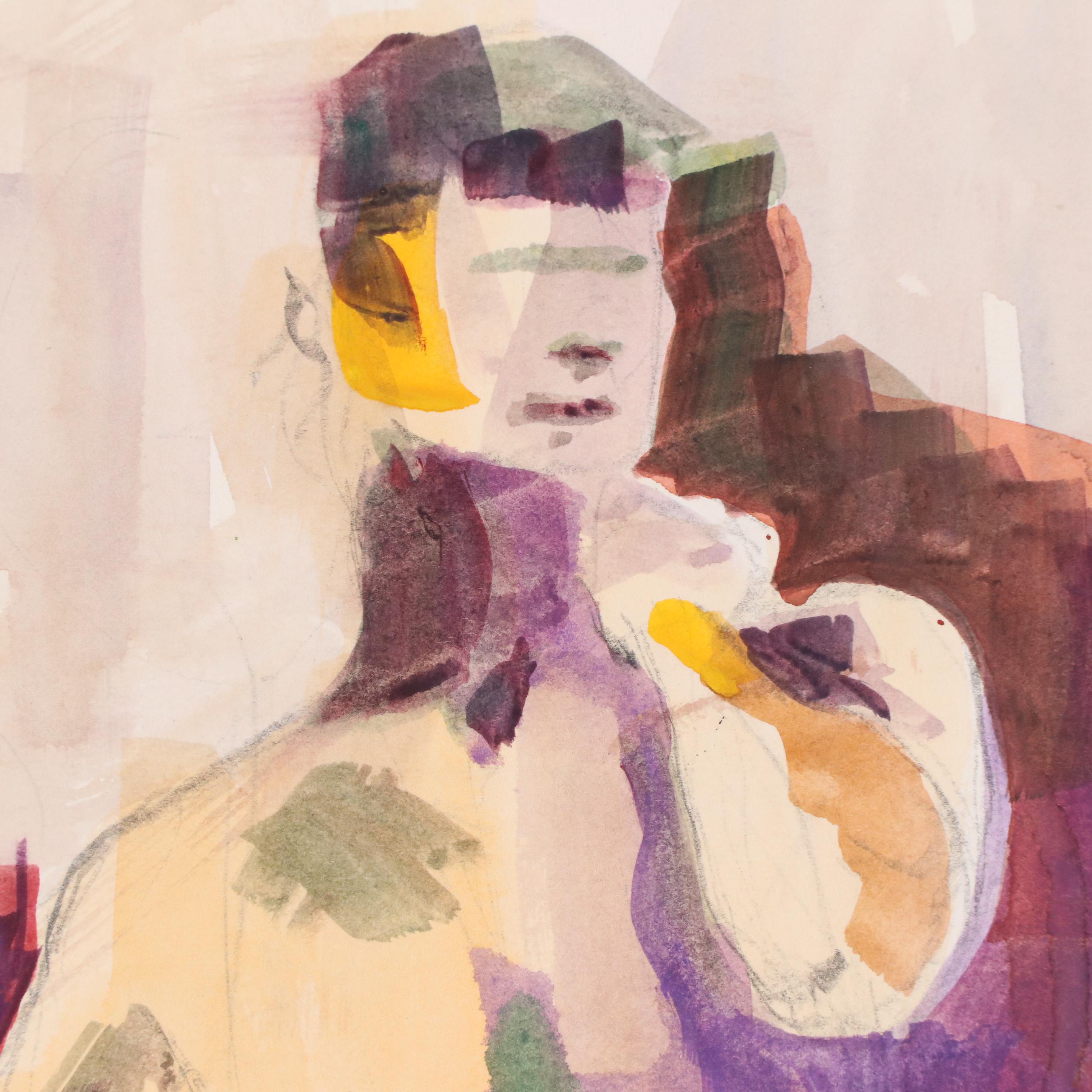 Lucie "Toss" Chandler Modern Figural Nude Watercolor Painting, Late 20th Century